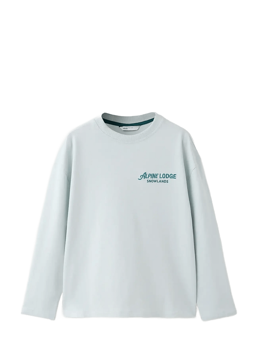 Mango - Cotton T-shirt with print detail - langærmede t-shirts - turquoise - aqua - 1