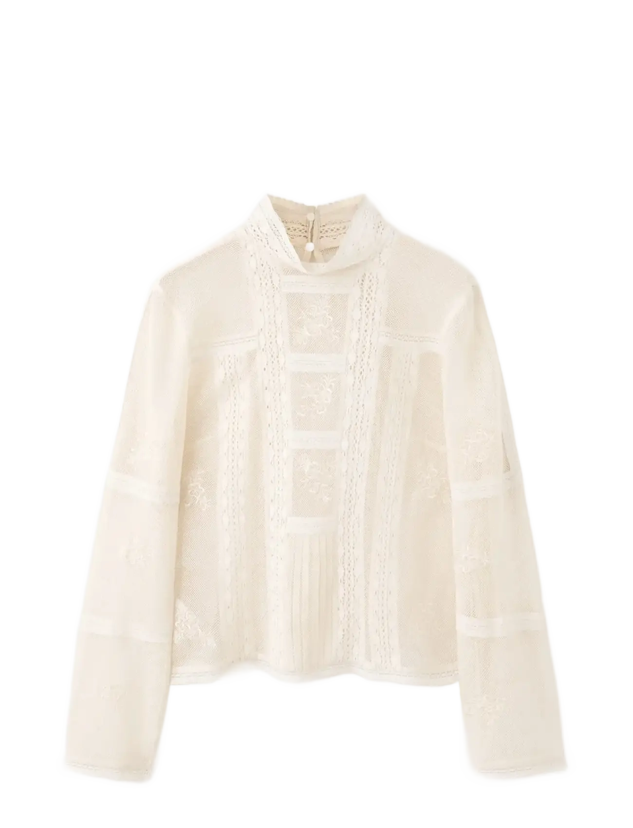 Mango Embroidered high-neck blouse - Langærmede bluser - LIGHT BEIGE / beige