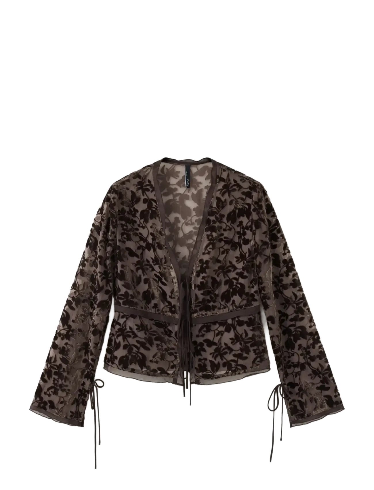 Mango - Devoré blouse with bow detail - langærmede bluser - brown - 1