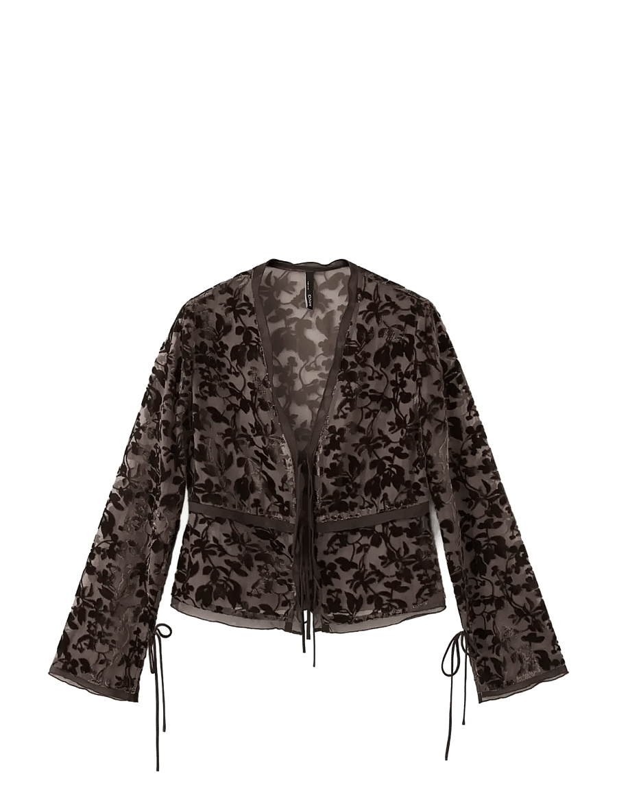 Mango - Devoré blouse with bow detail - langærmede bluser - brown - 1