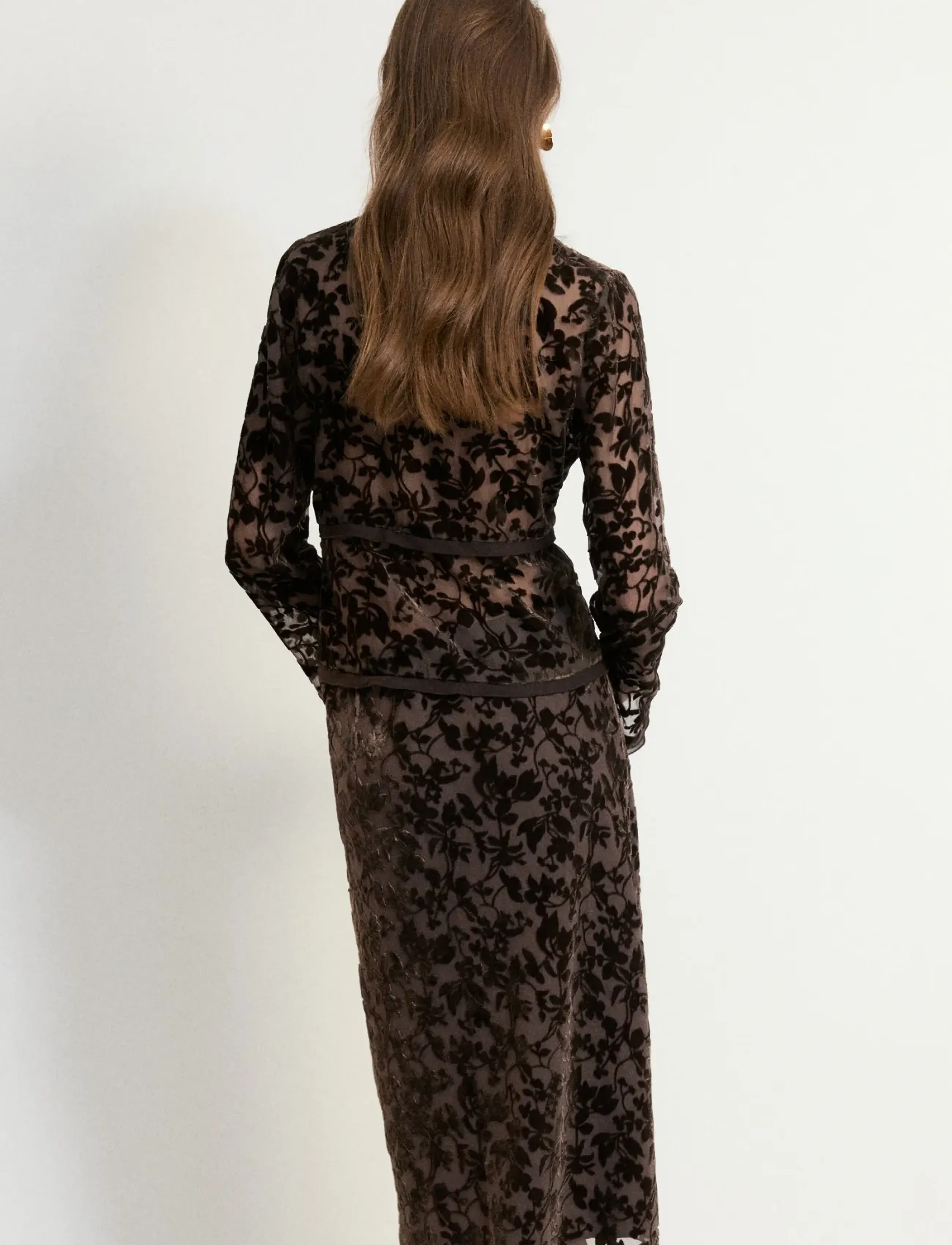 Mango - Devoré blouse with bow detail - langærmede bluser - brown - 2