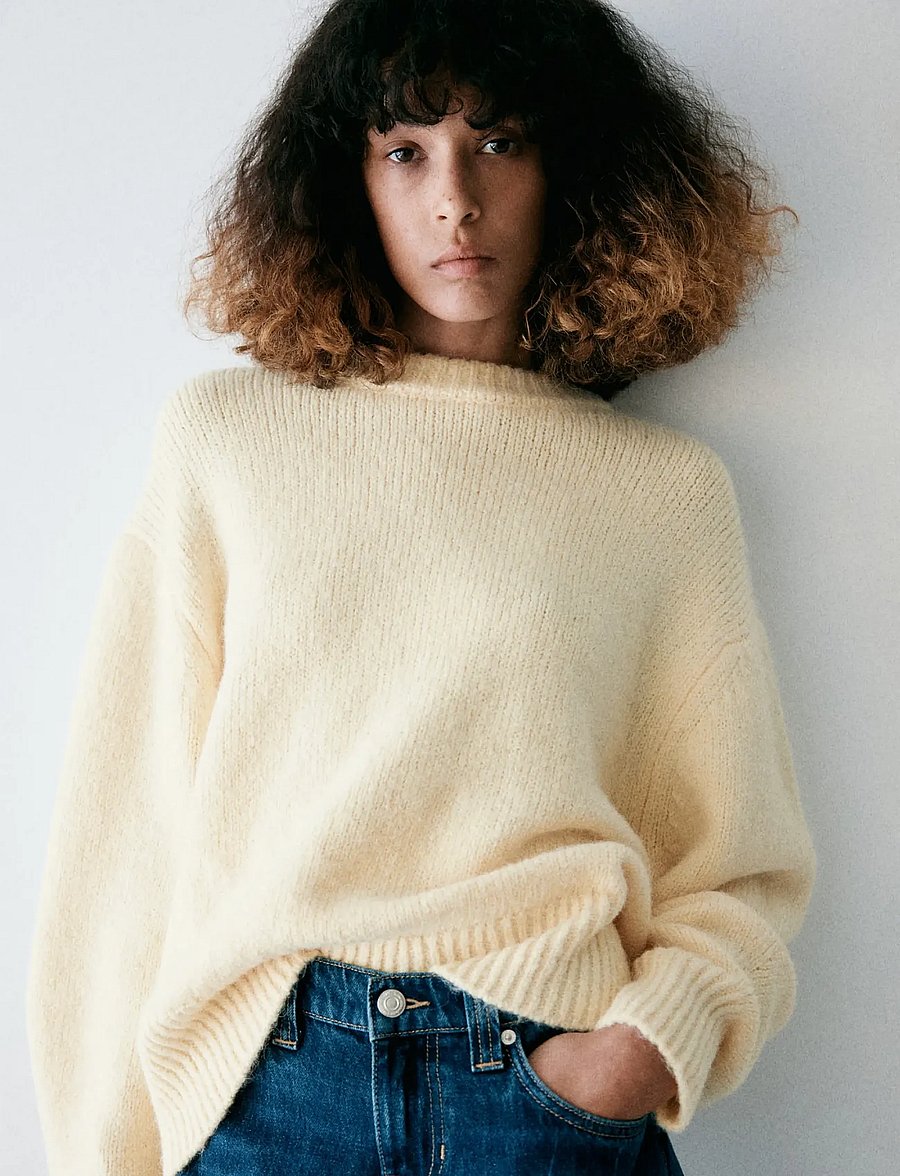 Mango - Round-neck knitted sweater - striktrøjer - yellow - 0