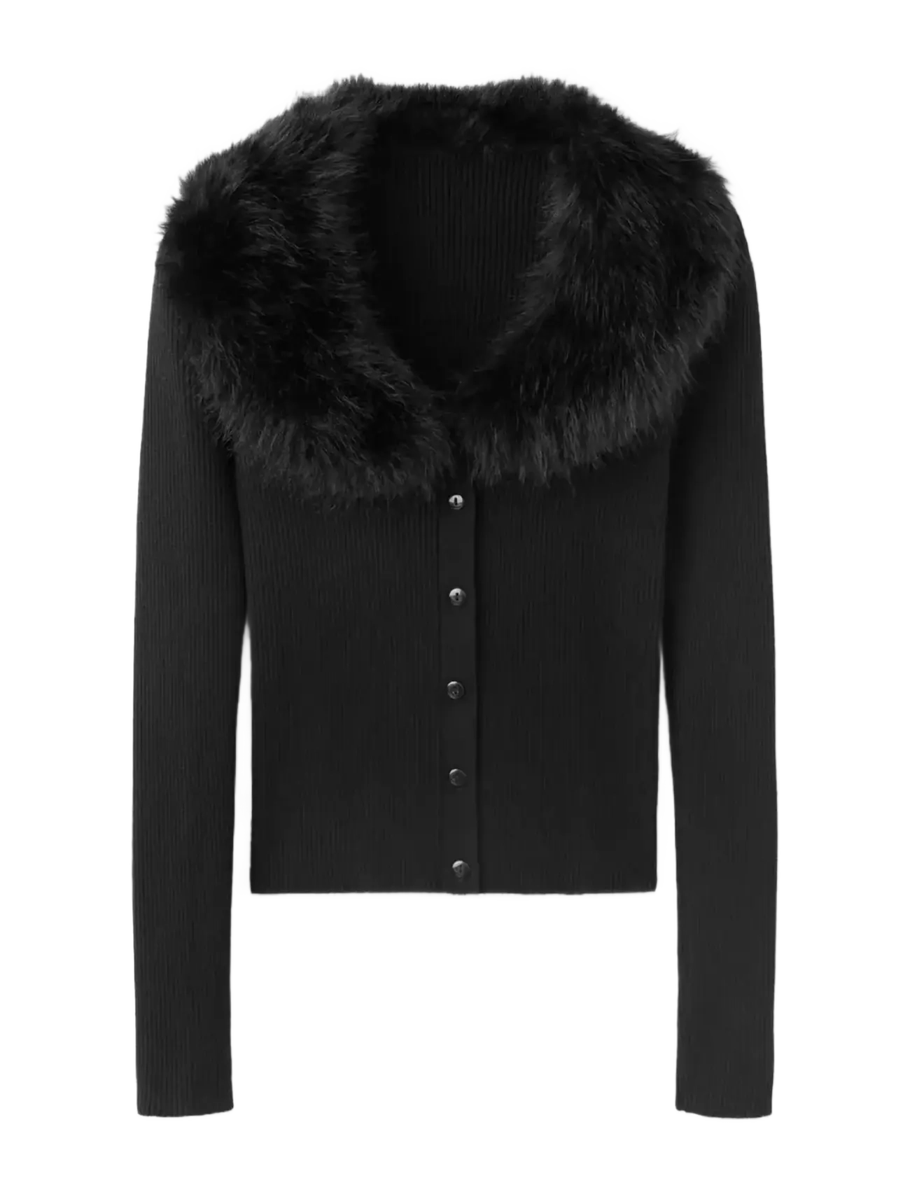 Mango Cardigan detachable fur-effect collar - Cardigans - BLACK / black