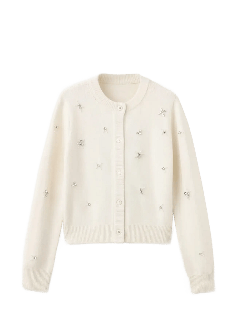 Mango - Cardigan with beads and rhinestones - koftor - light beige - 1