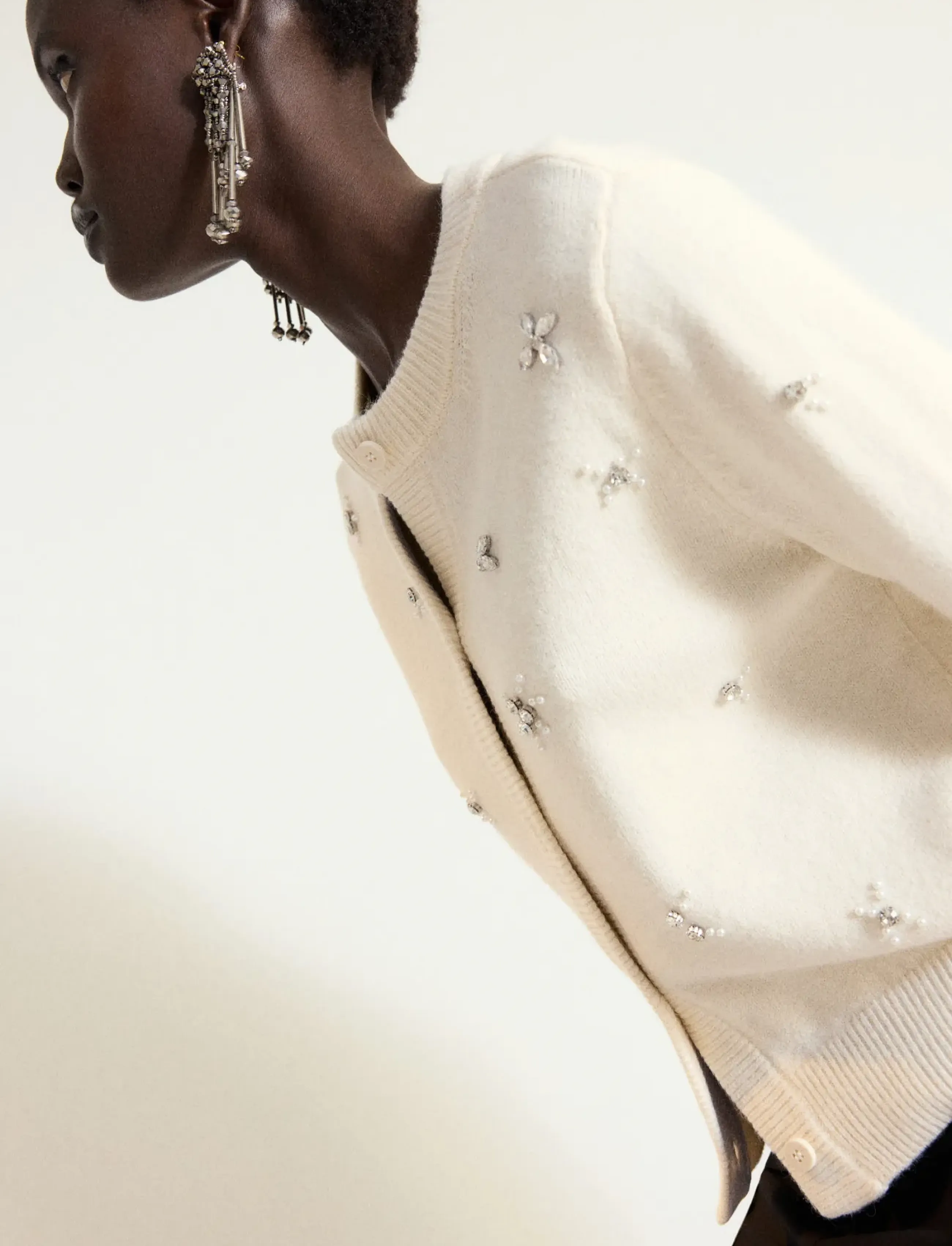 Mango - Cardigan with beads and rhinestones - koftor - light beige - 0