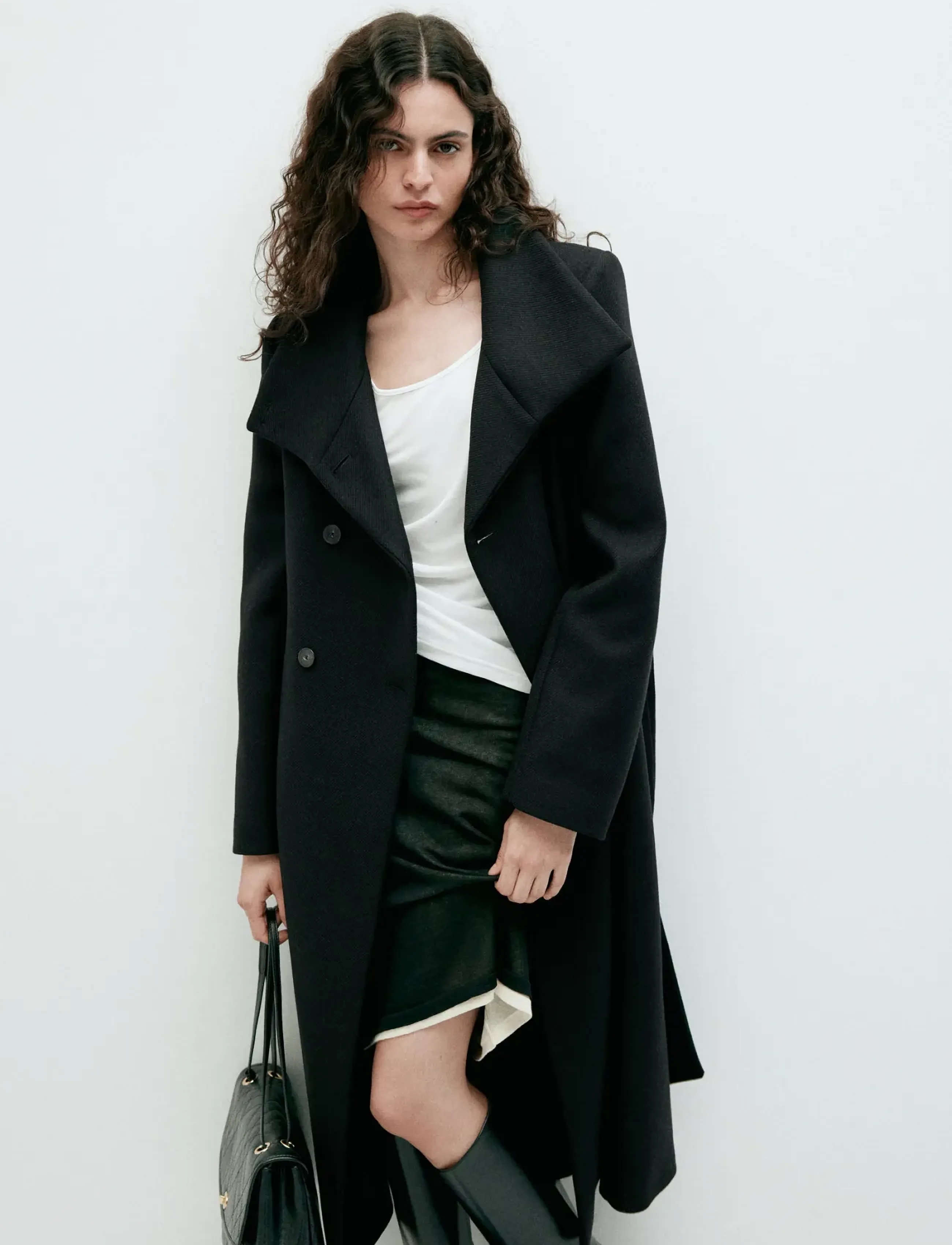 Mango Manteco wool coat with funnel neck - Jacken & Mäntel - BLACK / black