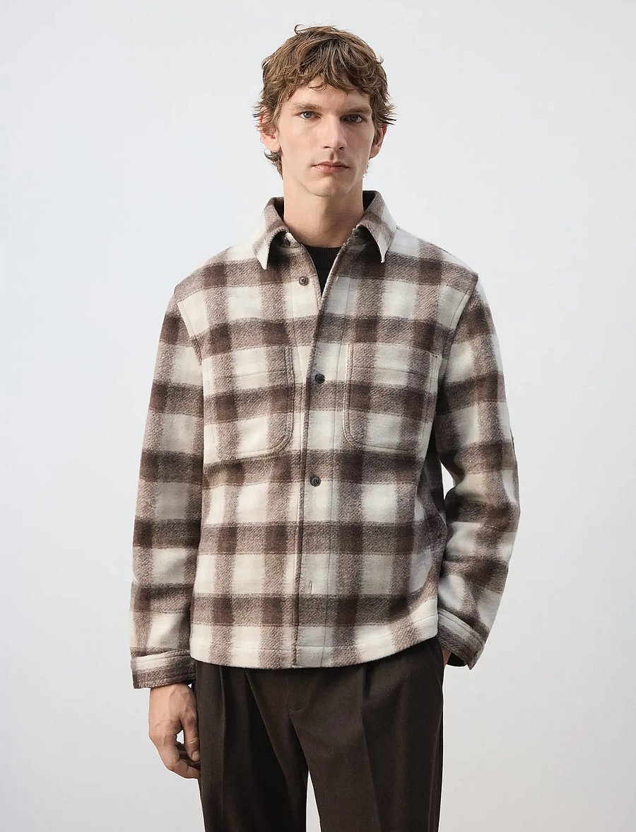 Mango - Check flannel overshirt - höstjackor - brown - 0