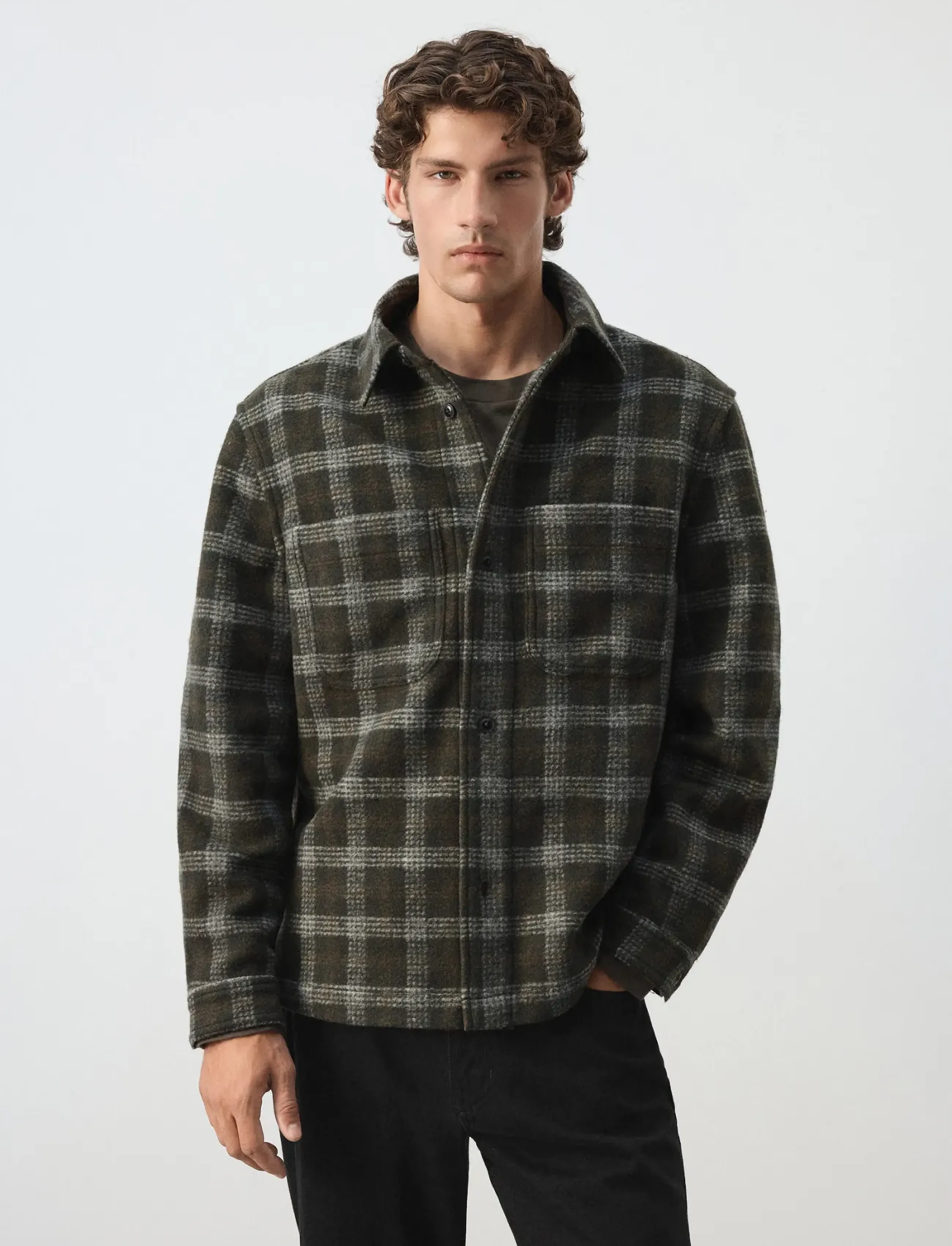 Mango Check flannel overshirt - Tøj - MEDIUM GREEN / green