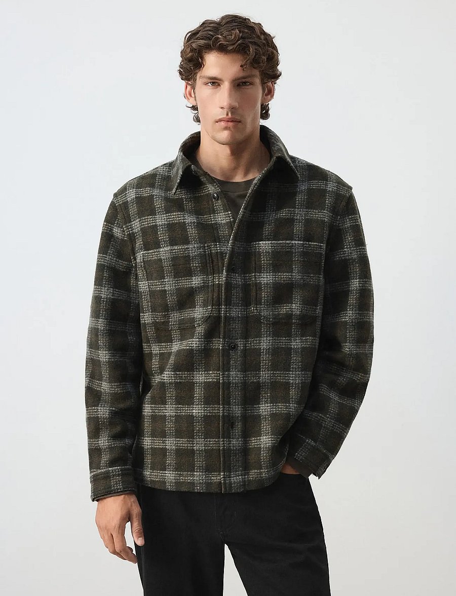 Mango - Check flannel overshirt - efterårsjakker - medium green - 0