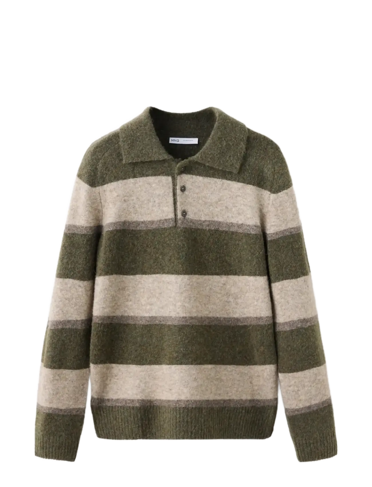 Mango Striped alpaca wool blend polo jumper - Höstgarderoben - DARK GREEN / khaki/green