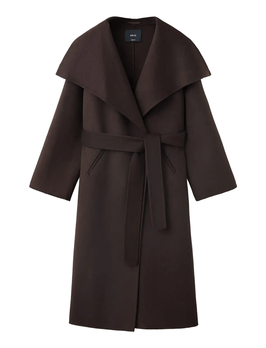 Mango - Wool coat with belt and oversized lapels - vinterjackor - dark brown - 0