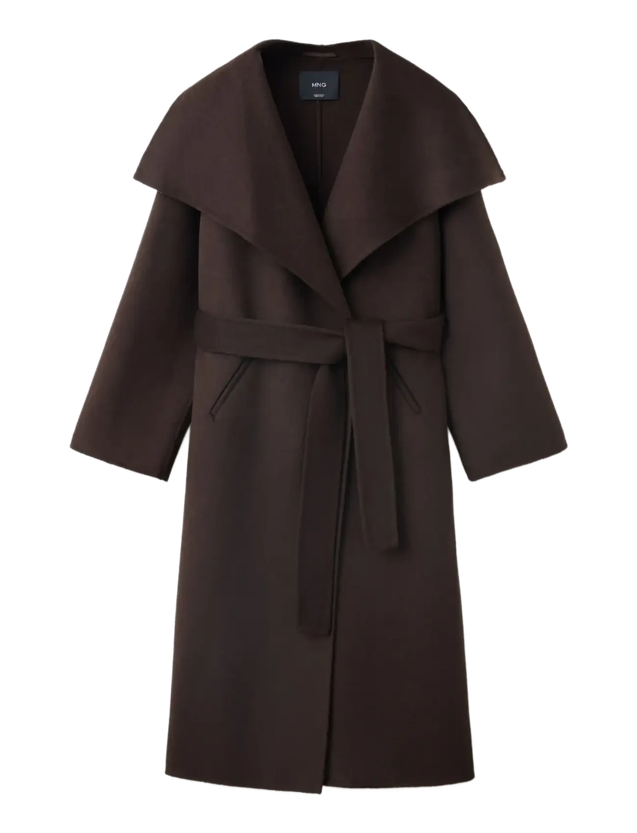 Mango - Wool coat with belt and oversized lapels - vinterjackor - dark brown - 1
