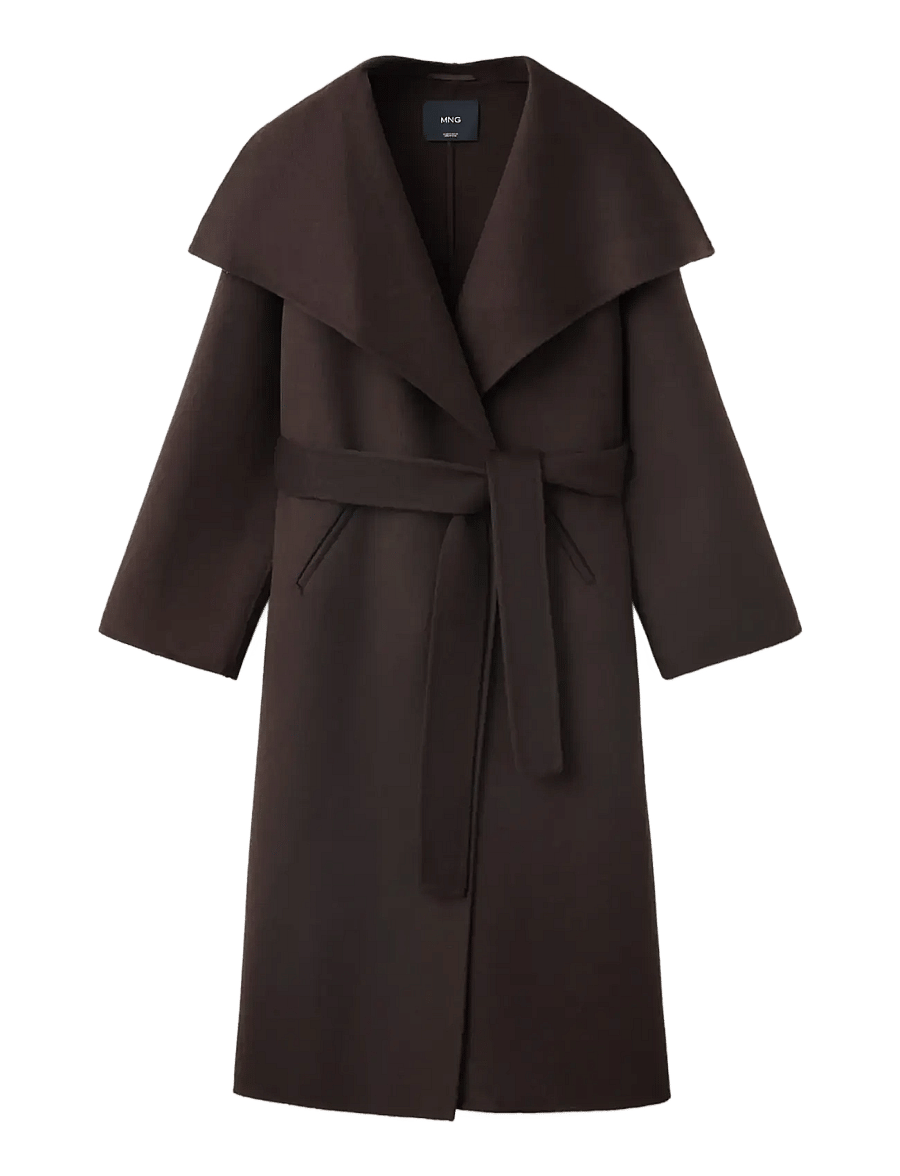 Mango - Wool coat with belt and oversized lapels - vinterjackor - dark brown - 1