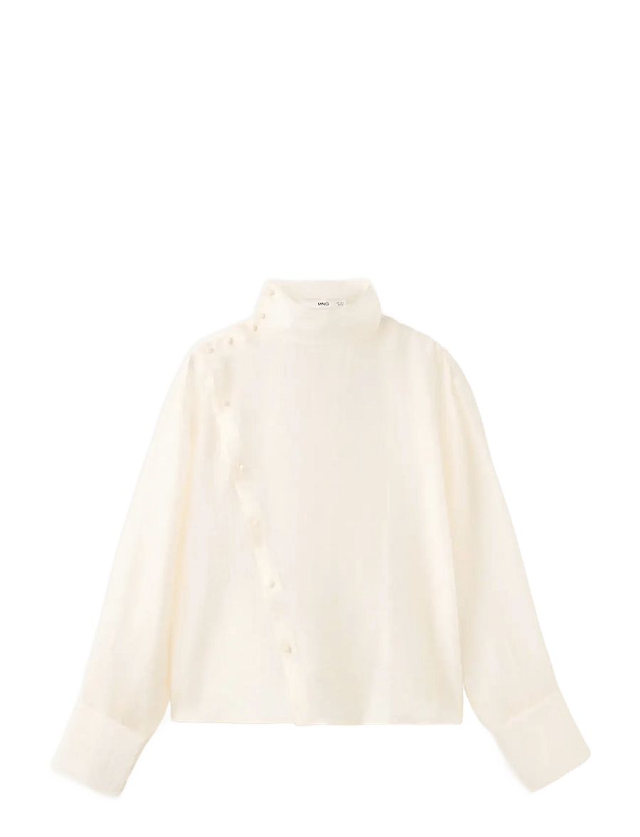 Mango - Lyocell blouse with funnel neck - långärmade blusar - light beige - 0
