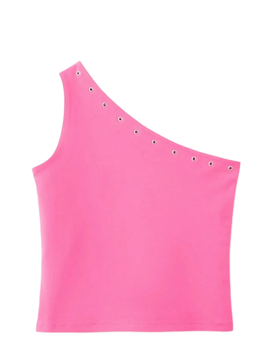 Mango - Asymmetric eyelets top - linnen - bright pink - 0