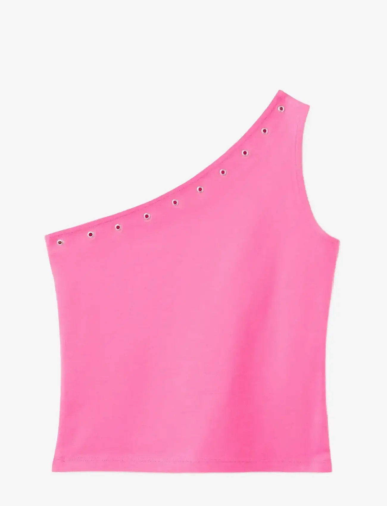 Mango - Asymmetric eyelets top - bright pink - 1