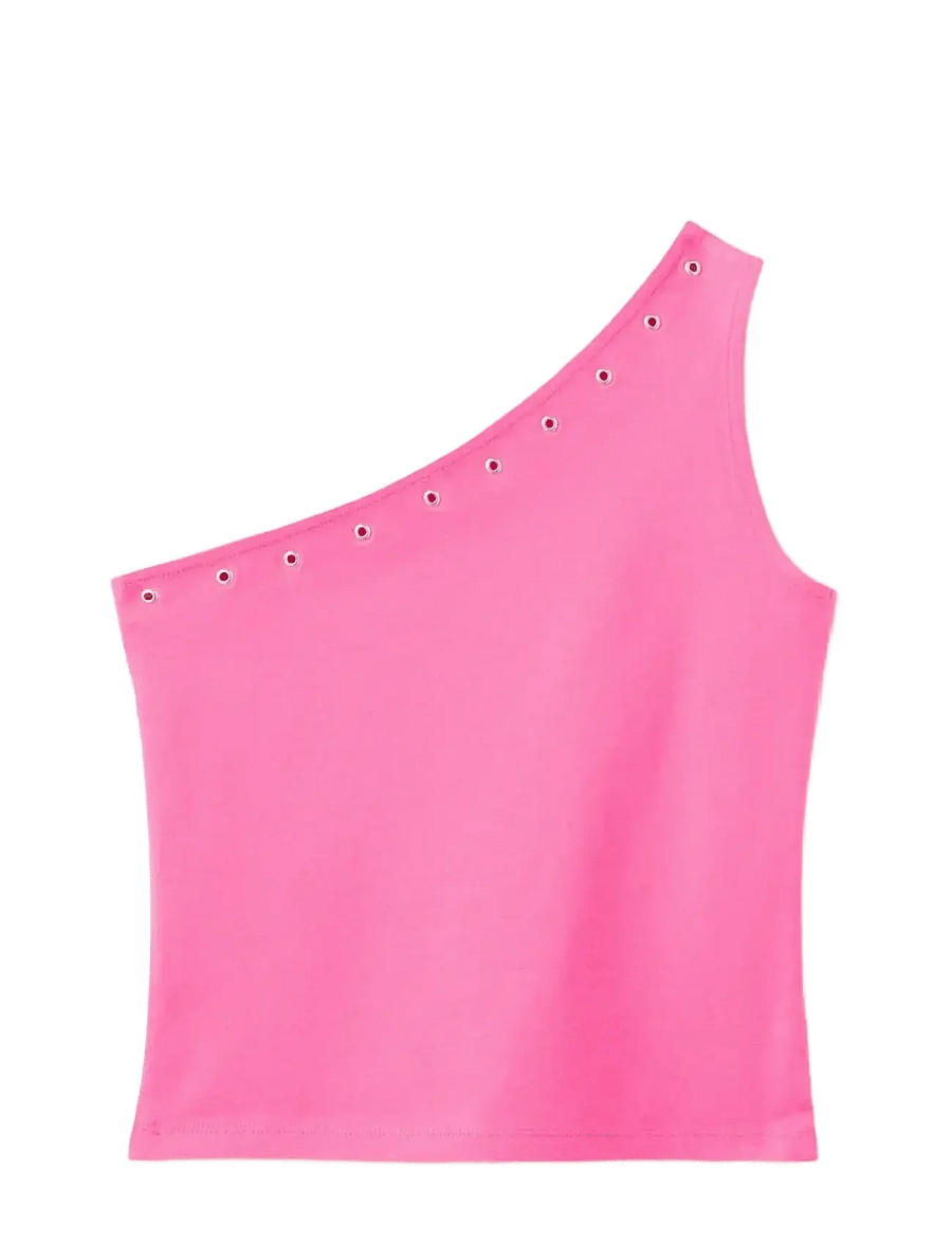 Mango - Asymmetric eyelets top - linnen - bright pink - 1