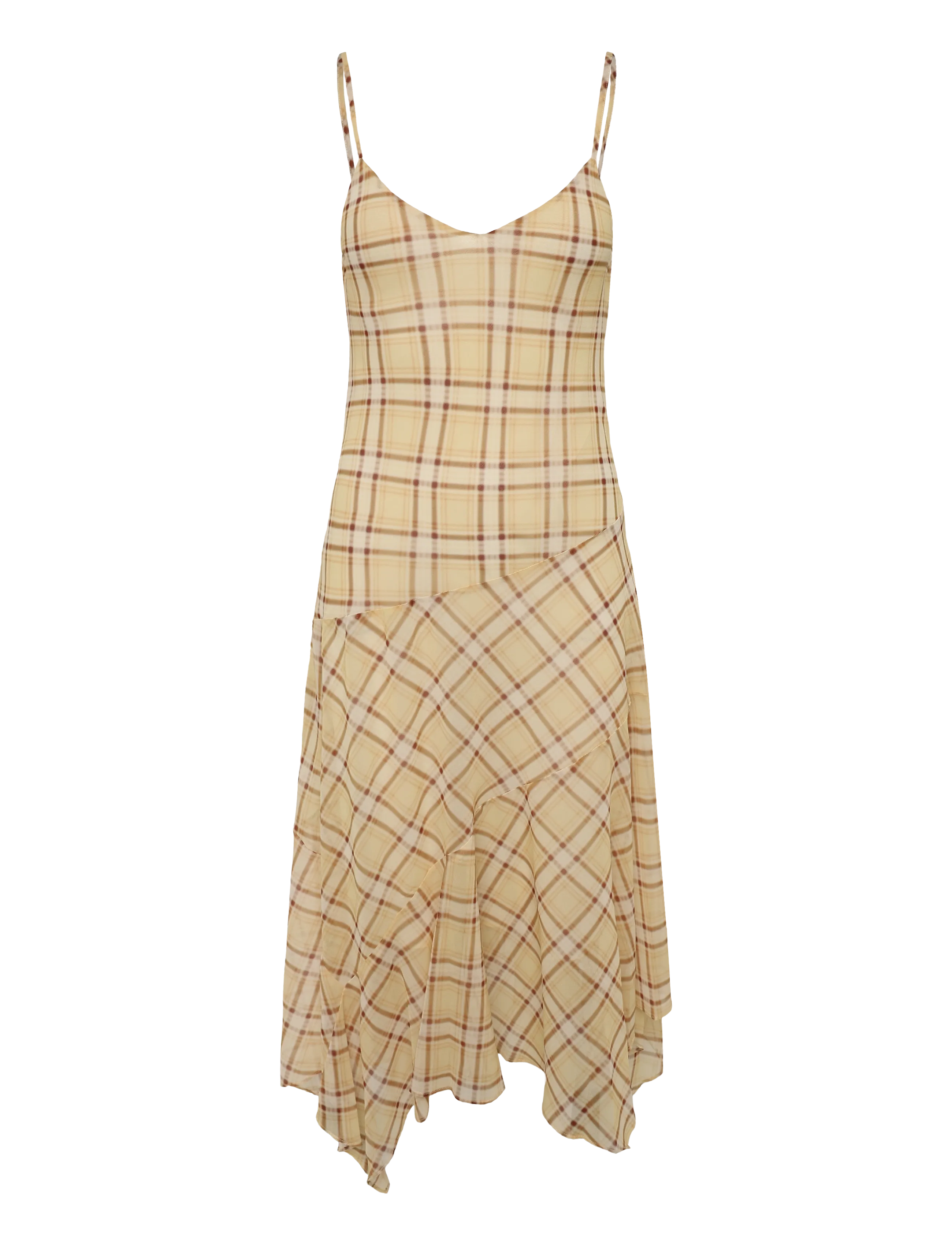 MANGO Check Asymmetrical Kleid Gelb - S - Damen