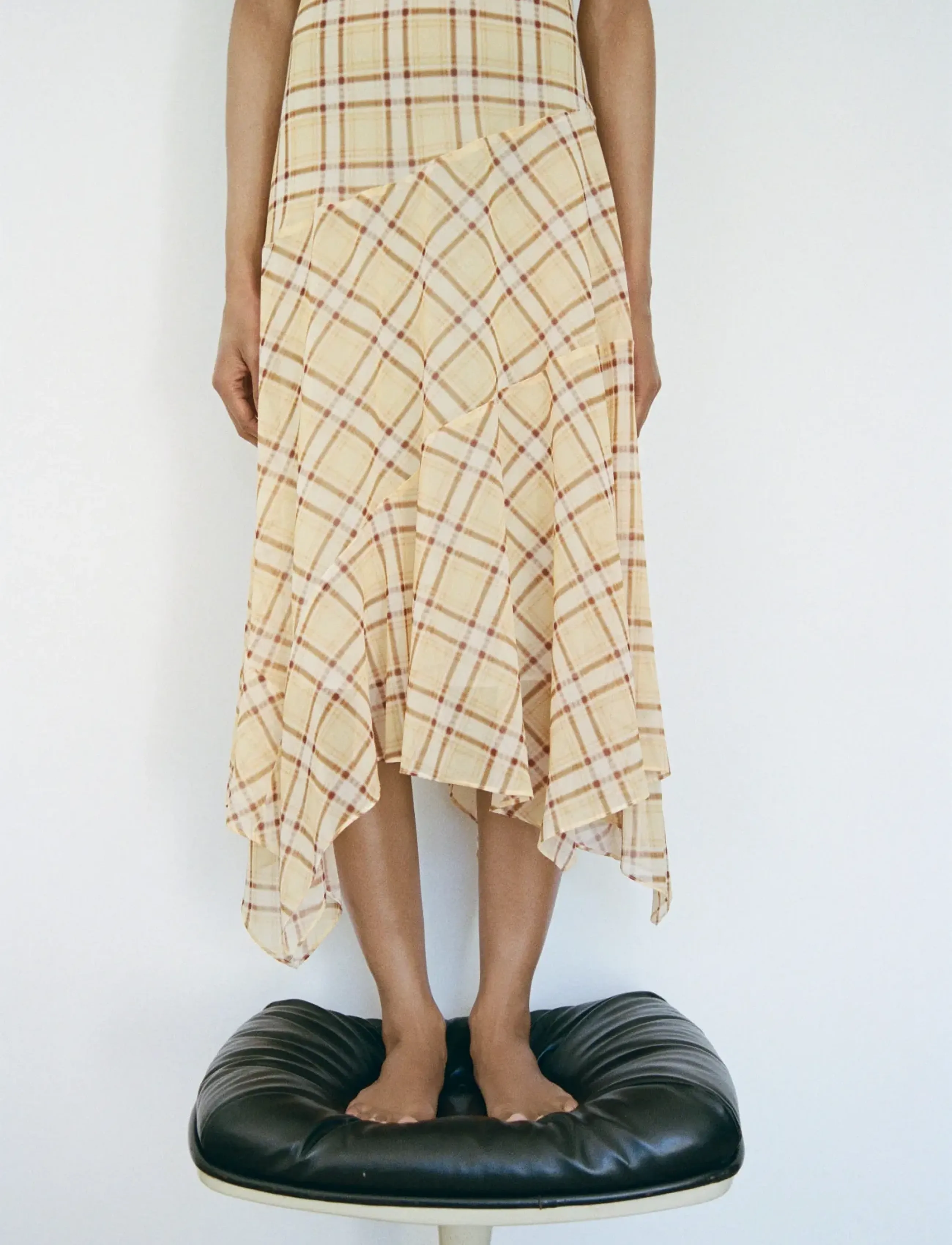 Mango Check Asymmetrical Dress, L, Dresses, Gelb - Knee-length & Midi, Frauen