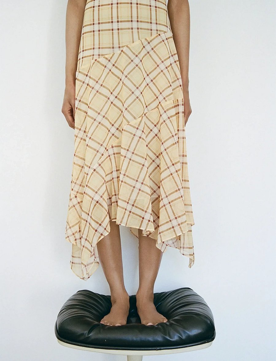 Mango - Check asymmetrical dress - yellow - 0