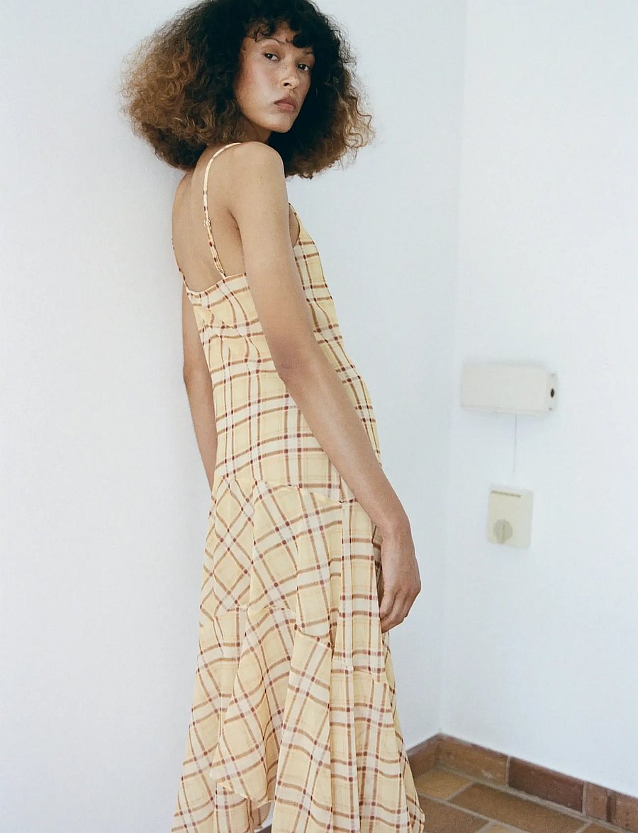 Mango - Check asymmetrical dress - yellow - 2