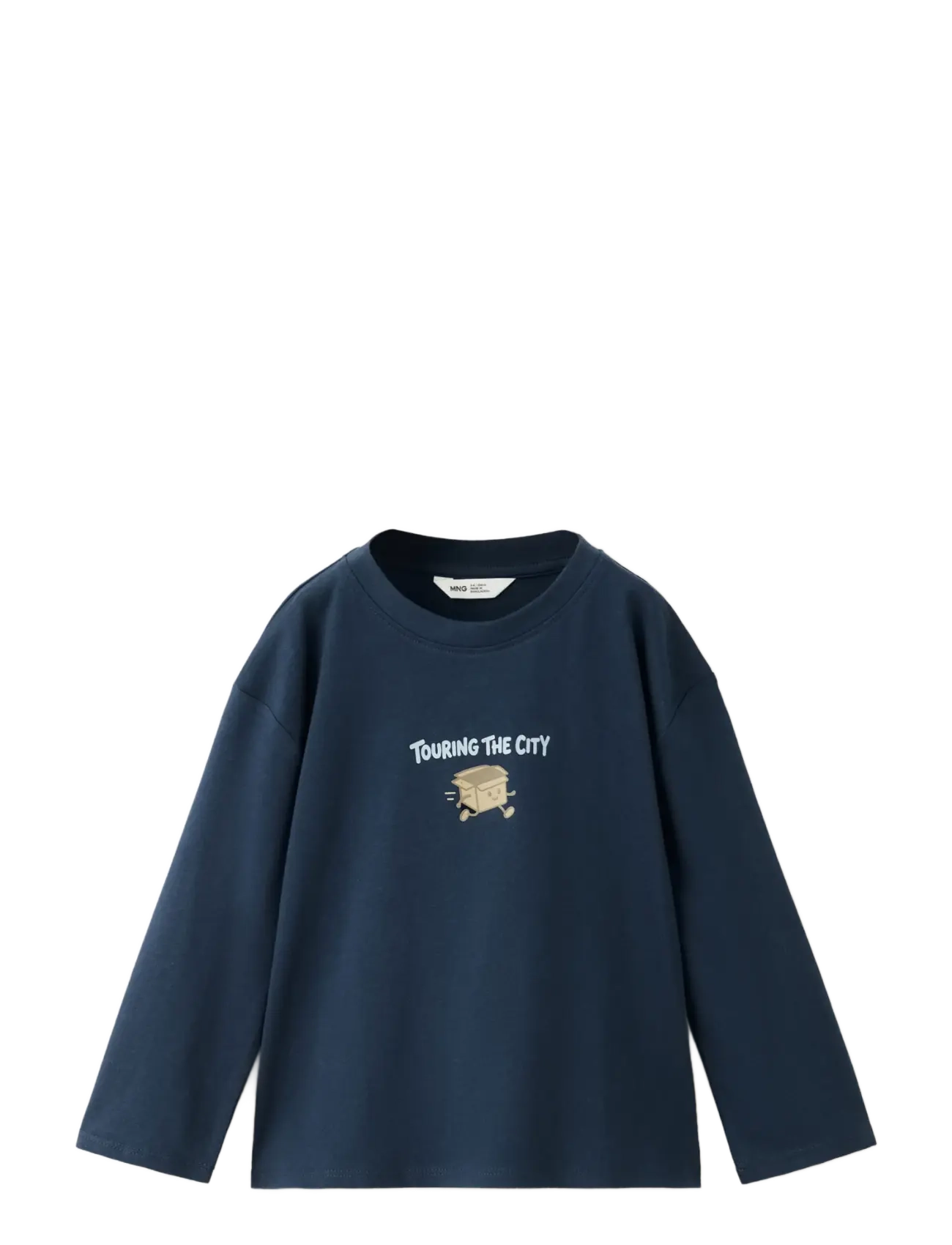 Mango Printed Cotton-Blend T-Shirt, Børn, Printet Langærmet T-shirt, Navy, Str: 4-5