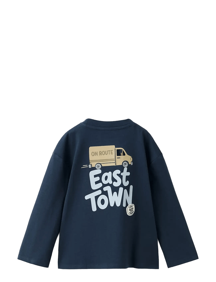 Mango - Printed cotton-blend t-shirt - langærmede t-shirts - navy - 1