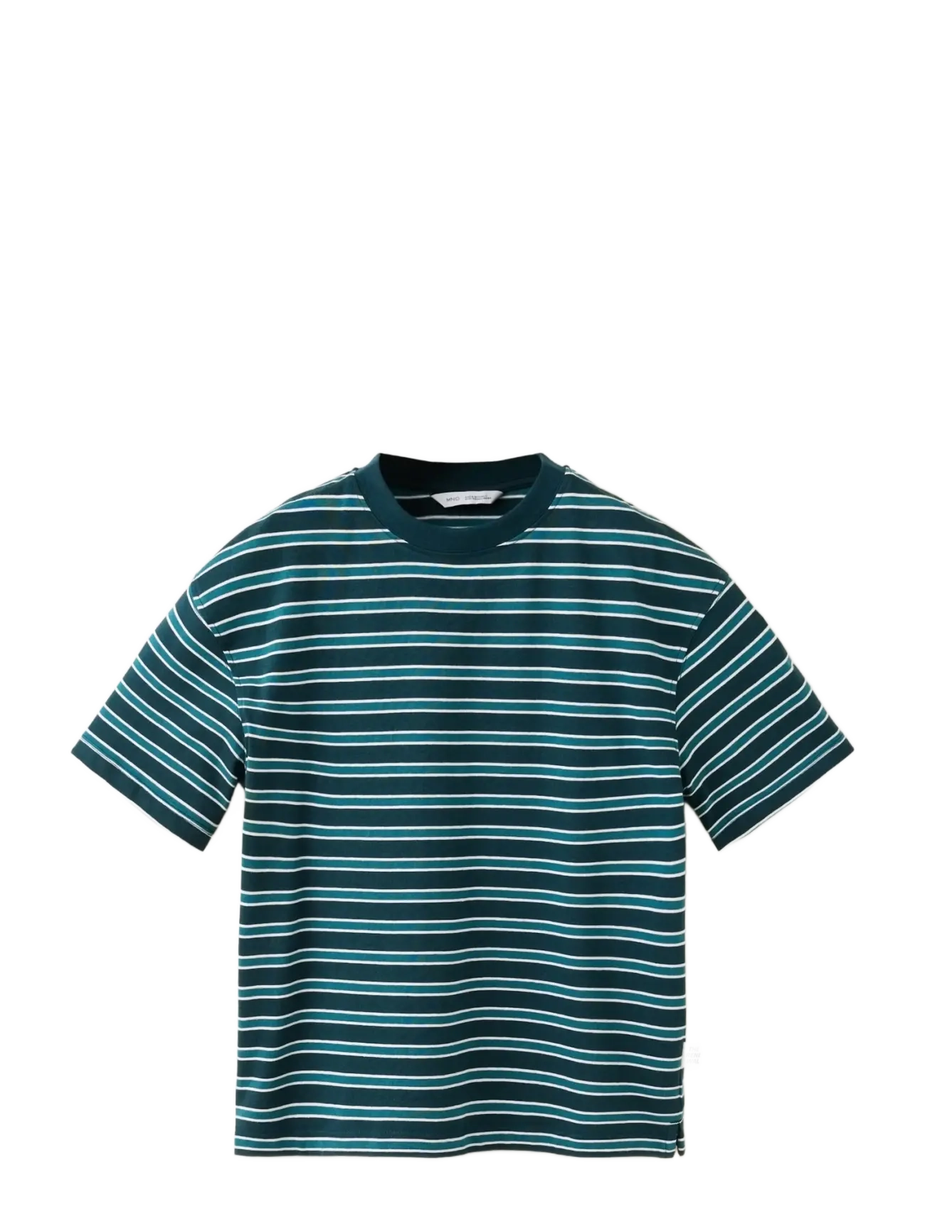 Mango 100% Cotton Striped T-Shirt, 11-12, T-shirts, Grün - Short-sleeved, Kinder