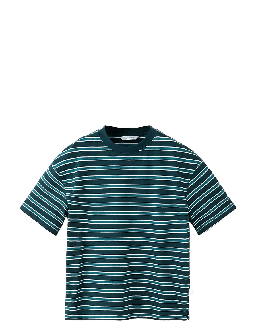 Mango - 100% cotton striped t-shirt - kortærmede t-shirts - green - 0