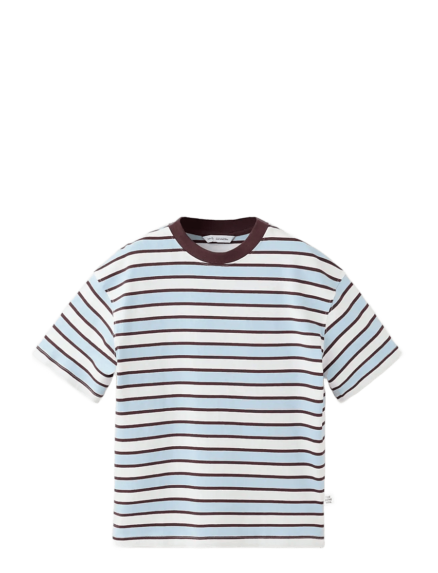 Mango - 100% cotton striped t-shirt - kortærmede t-shirts - lt-pastel blue - 0