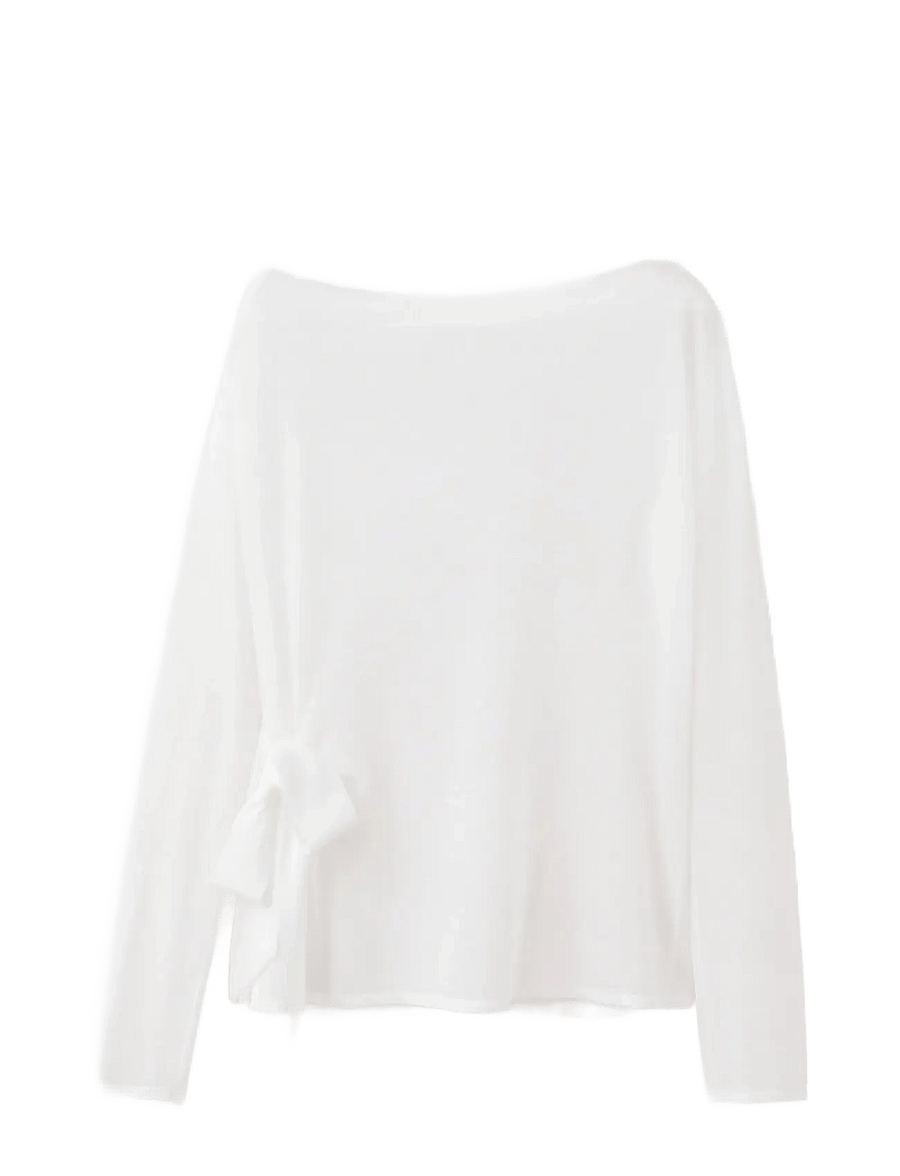 Mango - Fine knit bow jumper - striktrøjer - natural white - 1