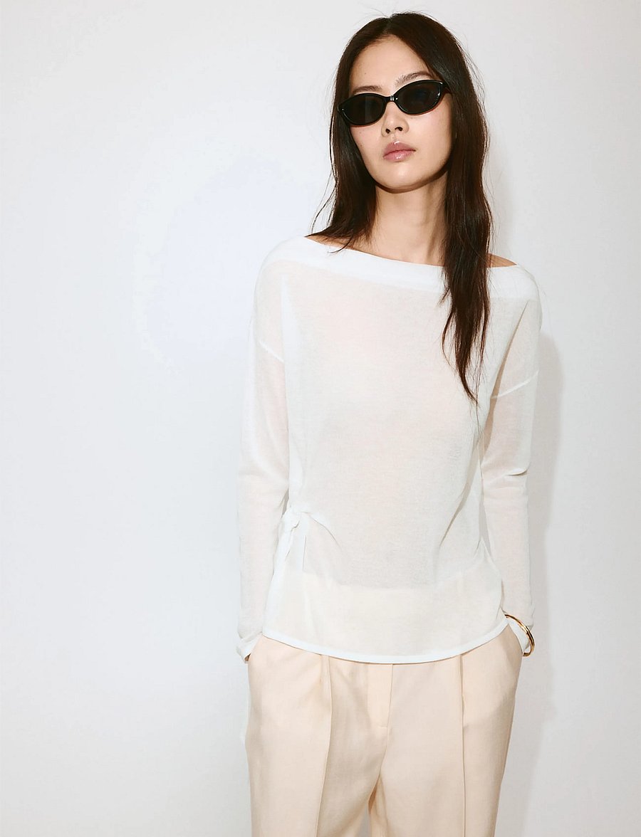 Mango - Fine knit bow jumper - striktrøjer - natural white - 0