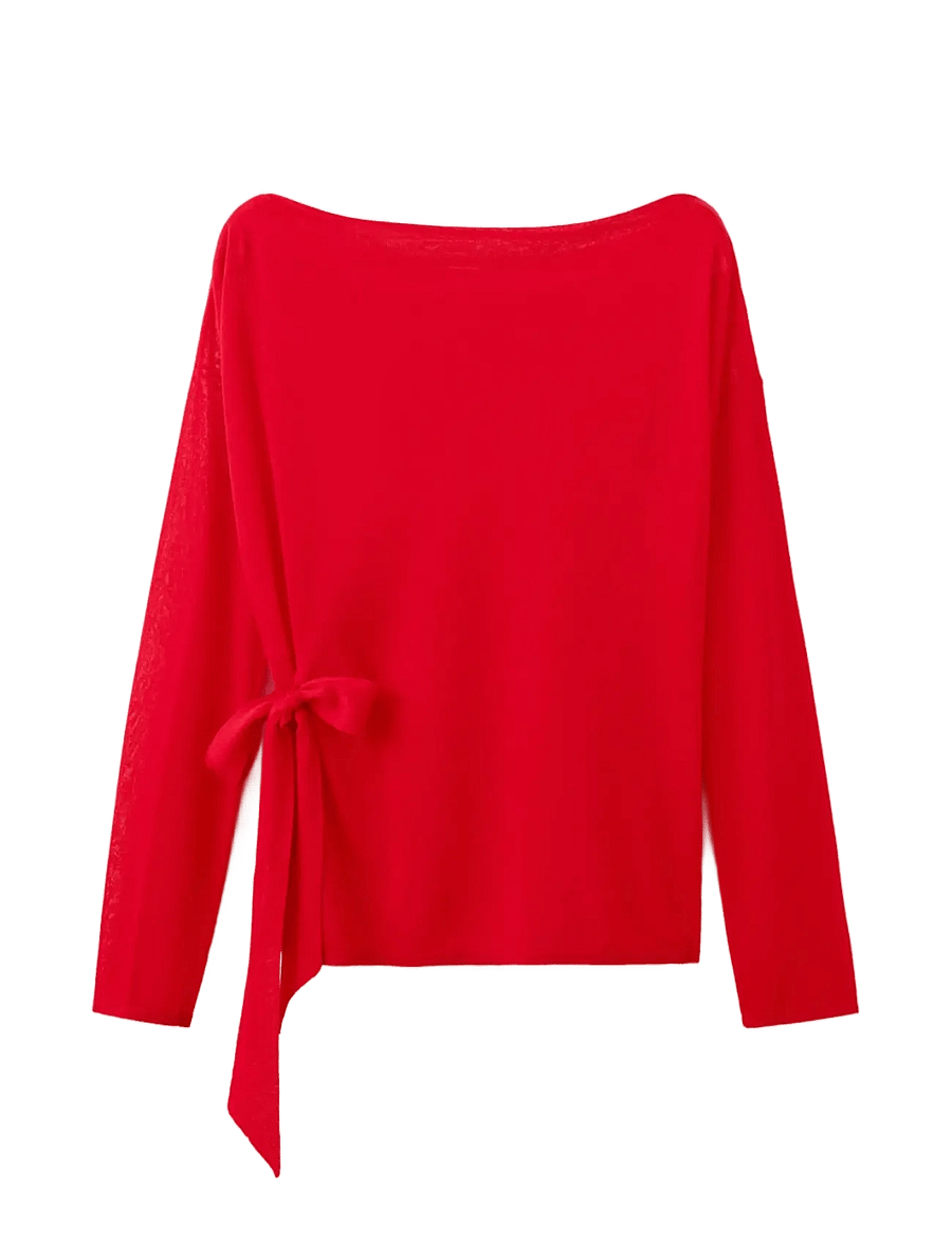 Mango - Fine knit bow jumper - striktrøjer - red - 0