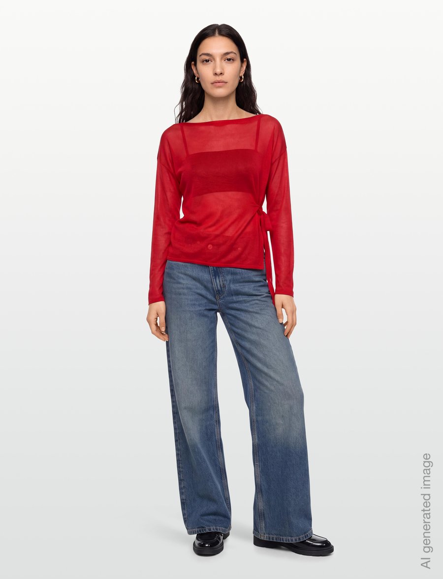 Mango - Fine knit bow jumper - striktrøjer - red - 0