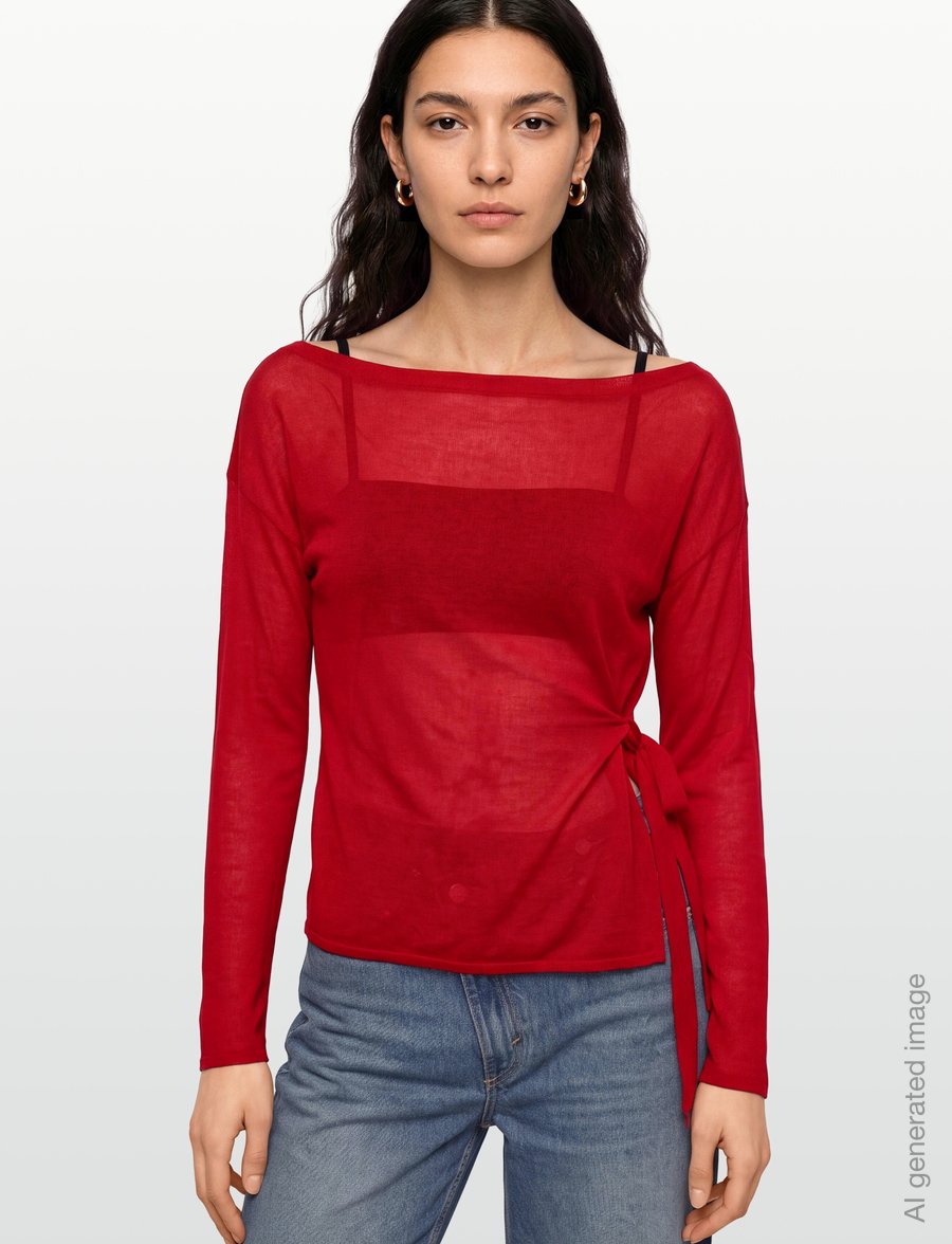 Mango - Fine knit bow jumper - striktrøjer - red - 3