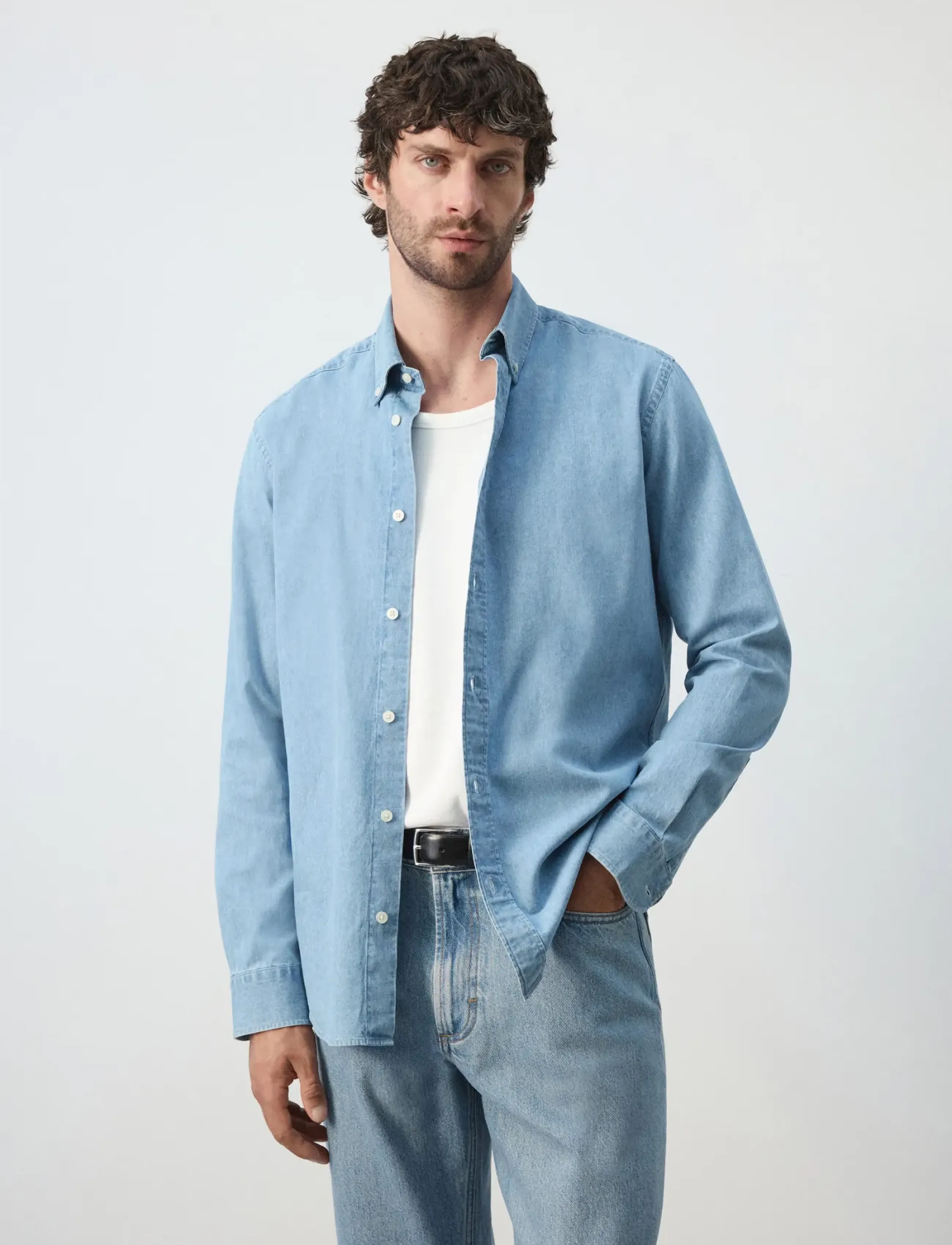Mango Regular fit denim shirt - Tøj - OPEN BLUE / blue