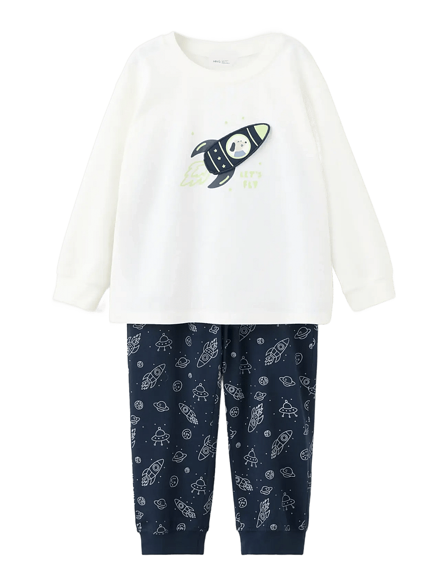 Mango - Space printed long pyjamas - pyjamassæt - navy - 0