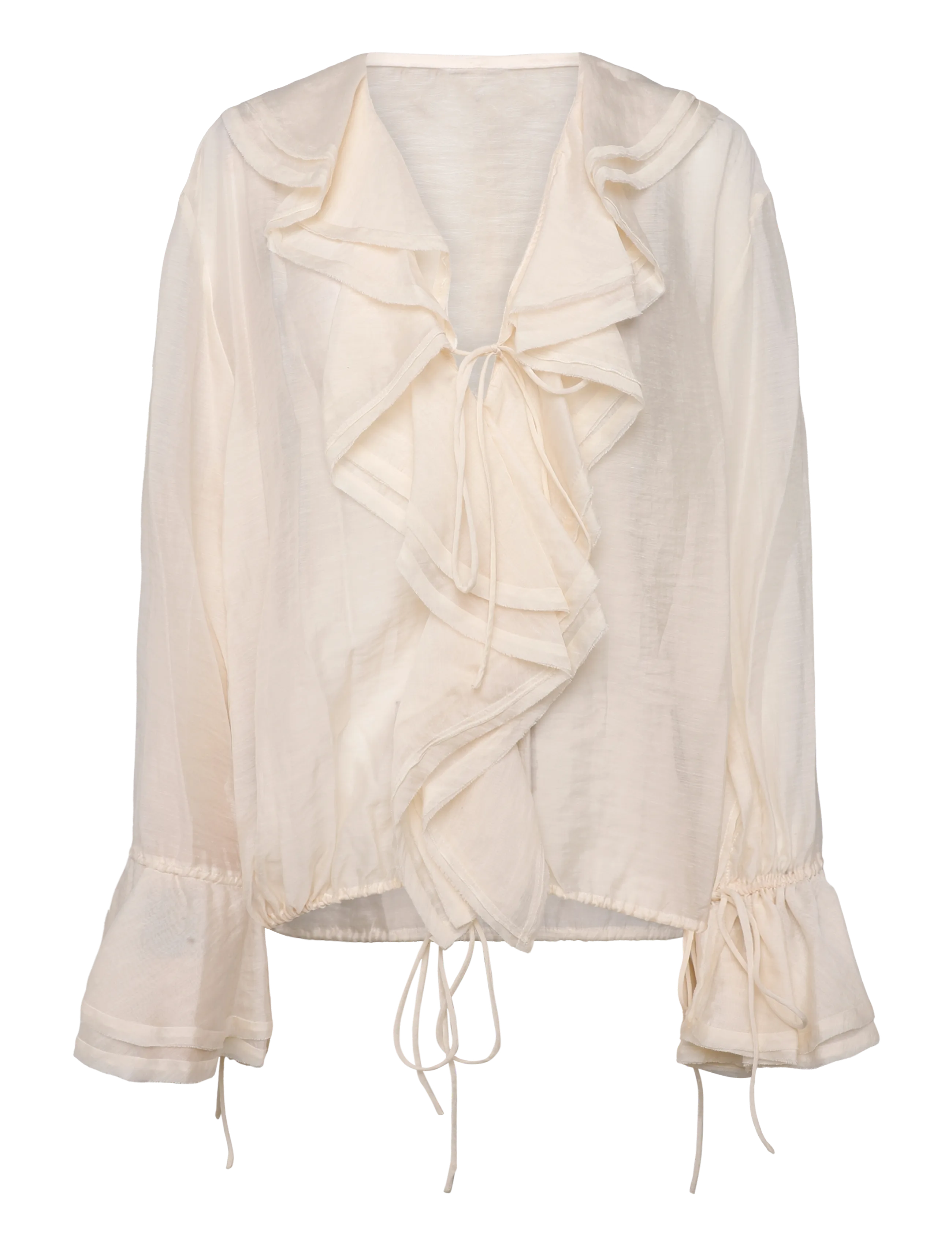 Mango Ruffled lyocell blouse - Sæsonens farver - LIGHT BEIGE / beige