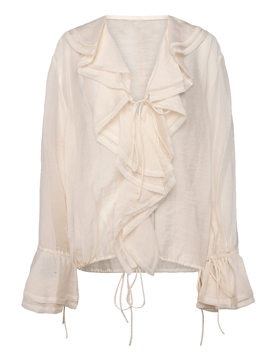 Mango - Ruffled lyocell blouse - langærmede bluser - light beige - 0