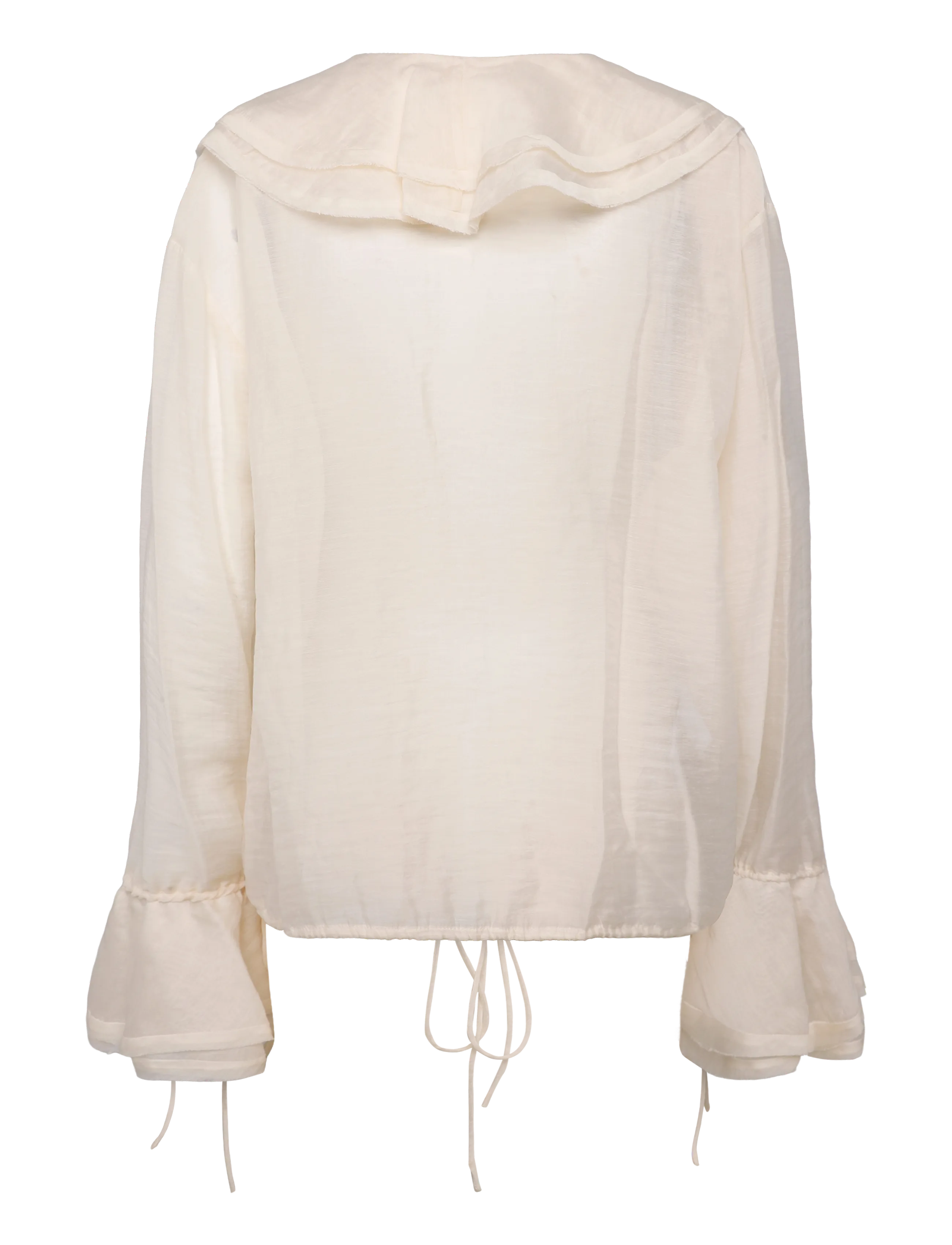 Mango - Ruffled lyocell blouse - langærmede bluser - light beige - 1