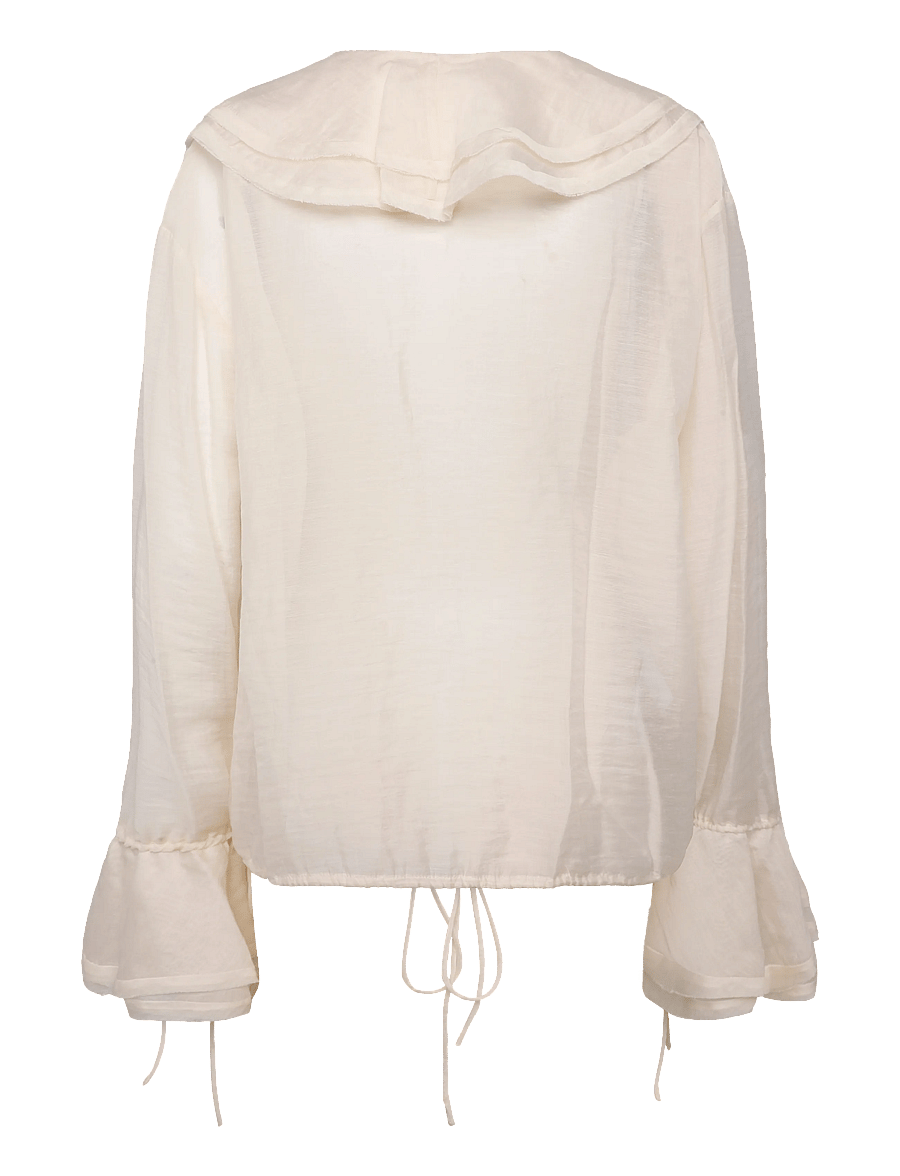 Mango - Ruffled lyocell blouse - langærmede bluser - light beige - 1