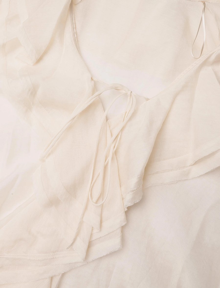 Mango - Ruffled lyocell blouse - langærmede bluser - light beige - 2