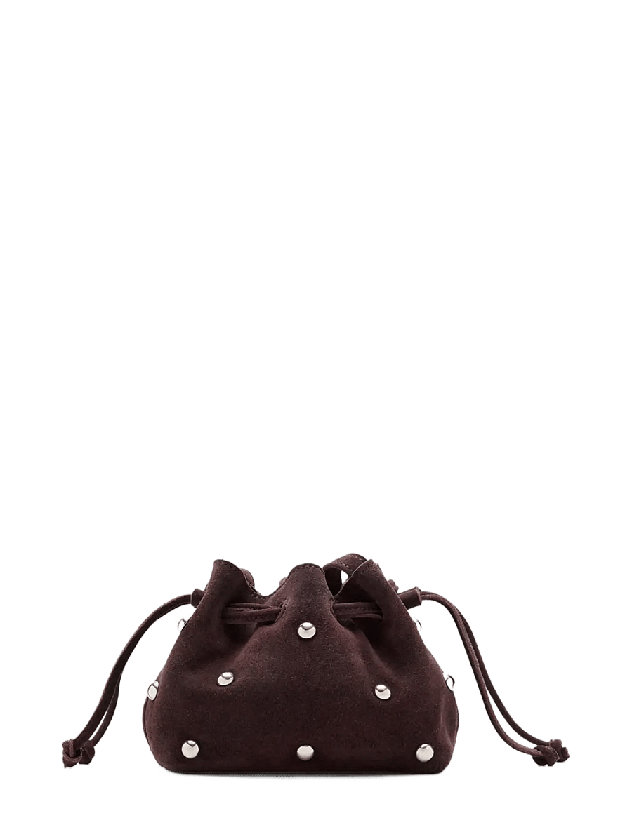 Mango - Mini leather bucket bag - tygpåsar & små väskor - dark brown - 0