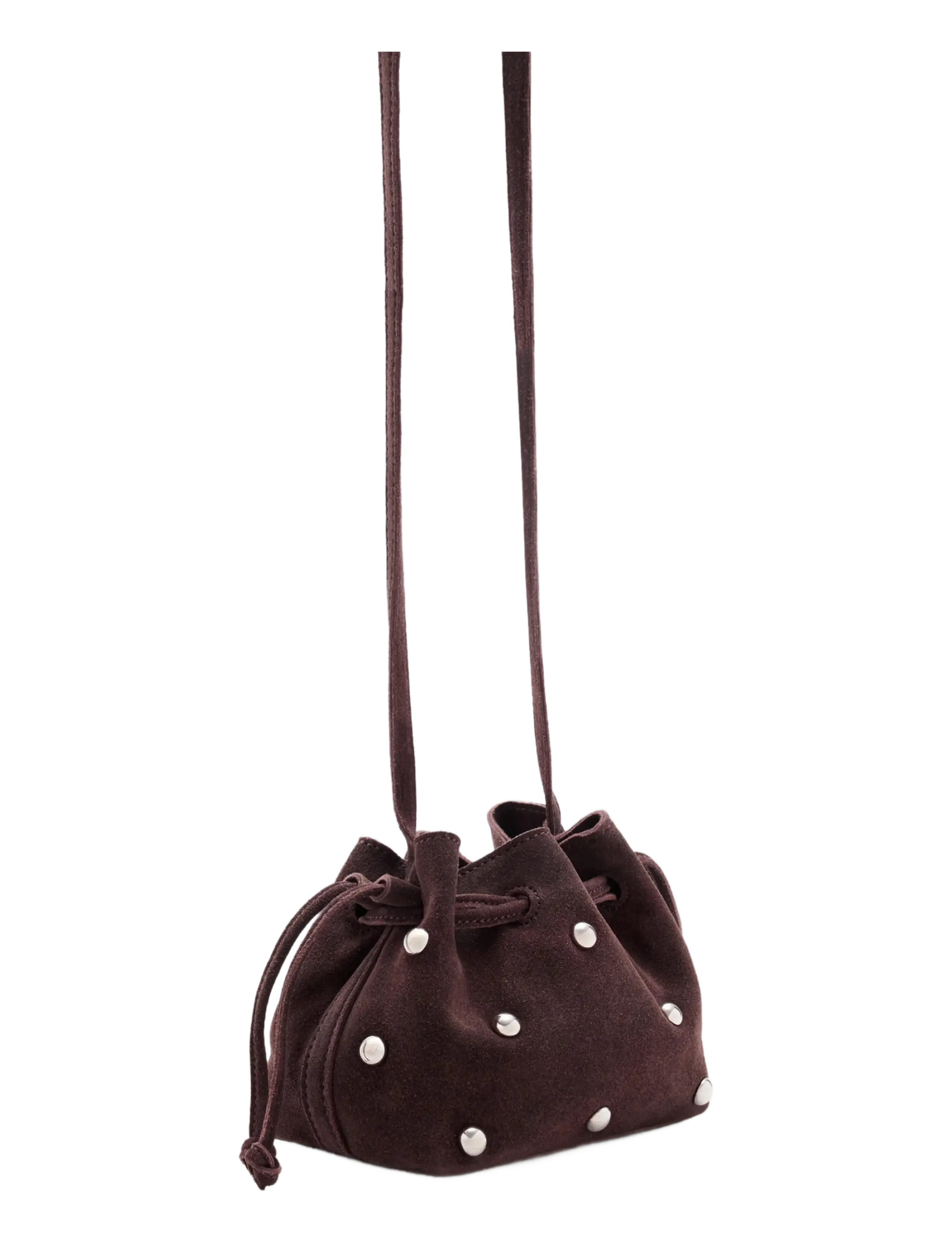 Mango - Mini leather bucket bag - tygpåsar & små väskor - dark brown - 1