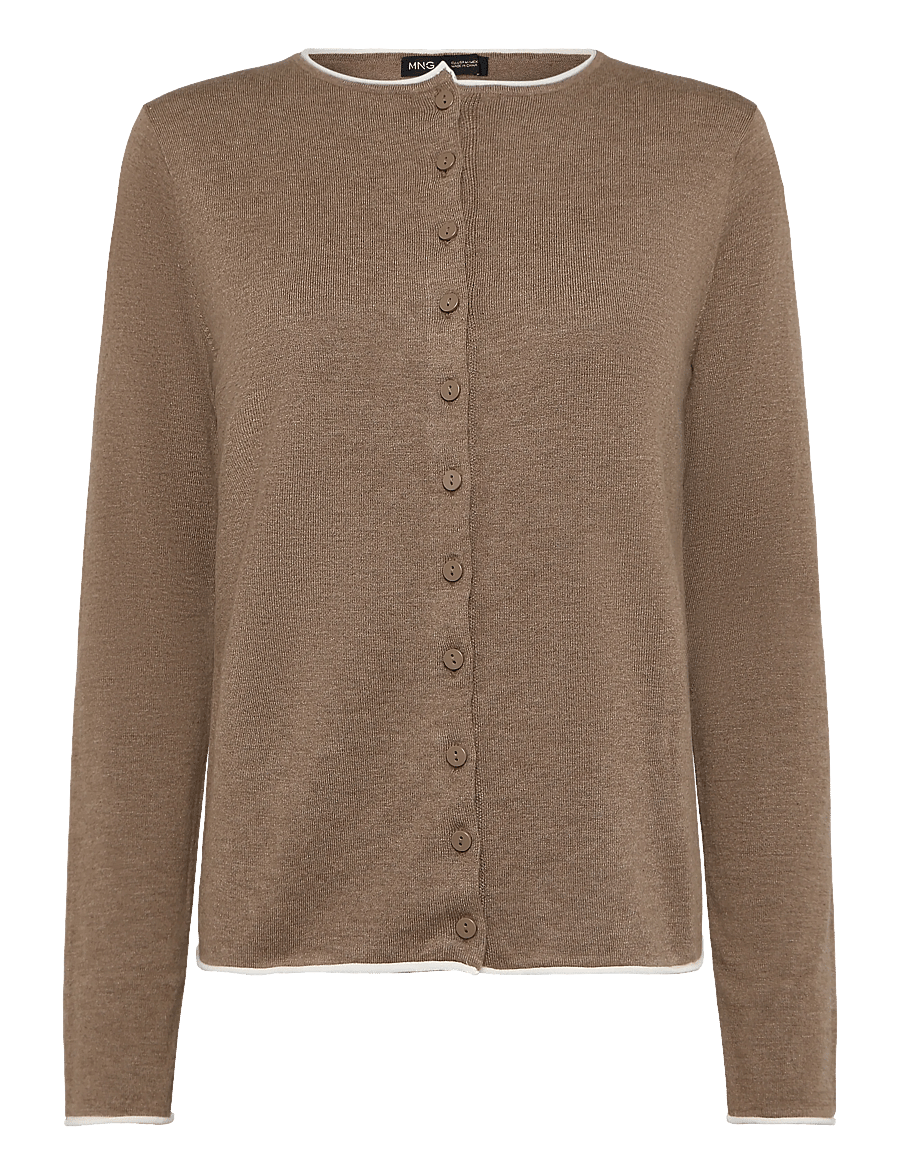 Mango - Contrast trim cardigan - cardigans - medium brown - 0