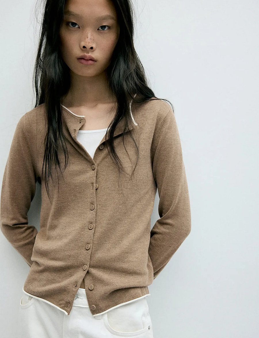 Mango - Contrast trim cardigan - cardigans - medium brown - 0