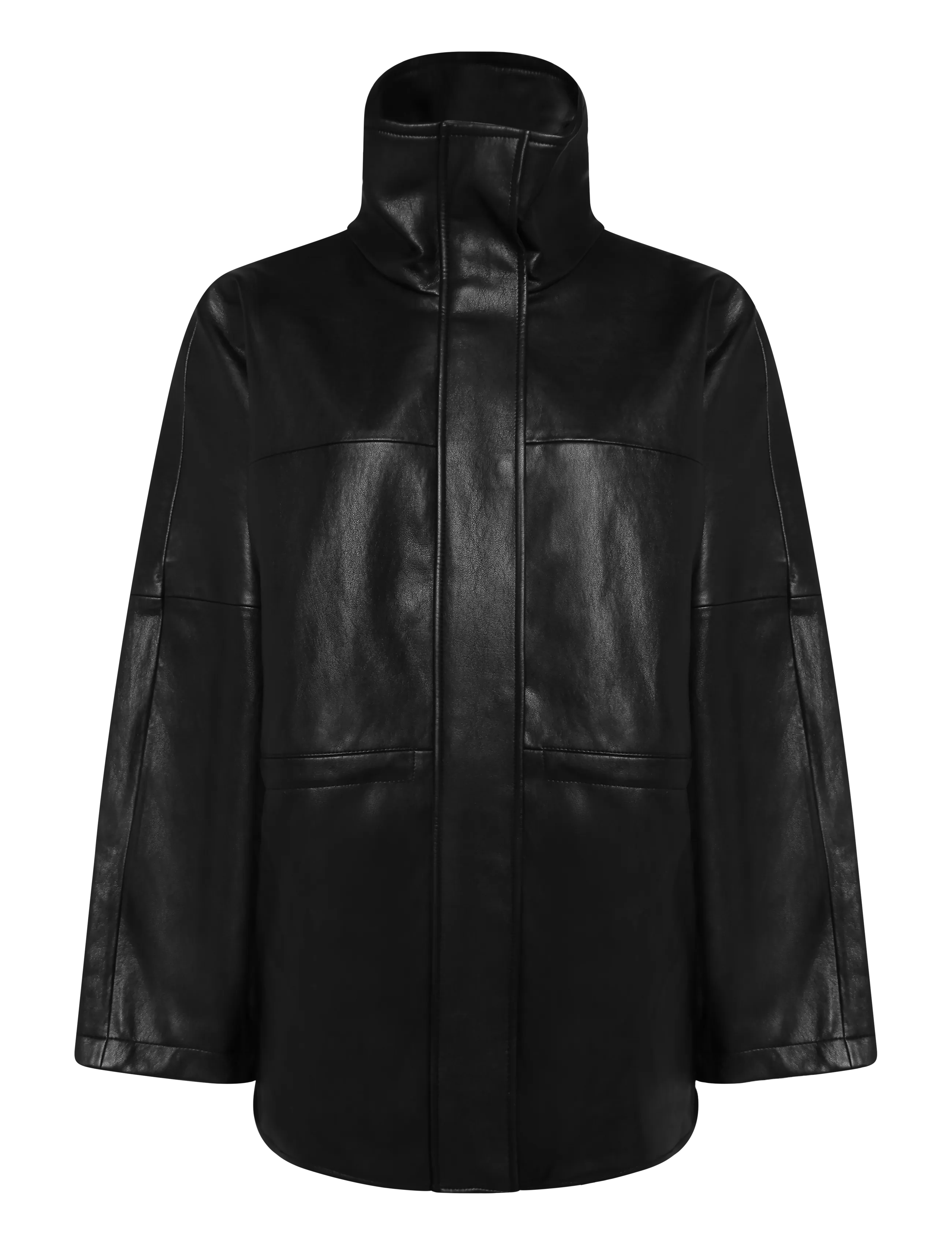 Mango - Leather effect jacket with collar - læderjakker - black - 1