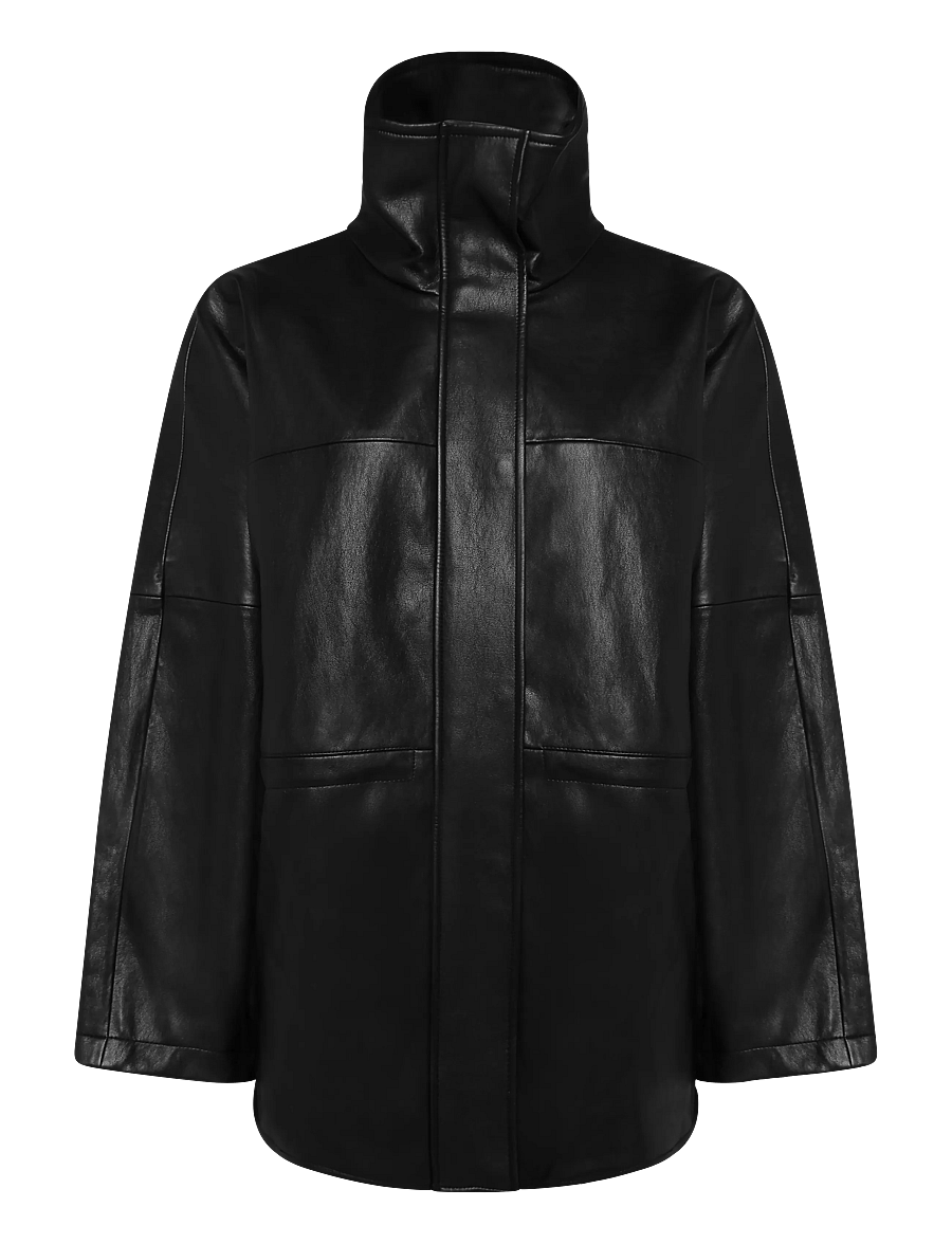 Mango - Leather effect jacket with collar - læderjakker - black - 1