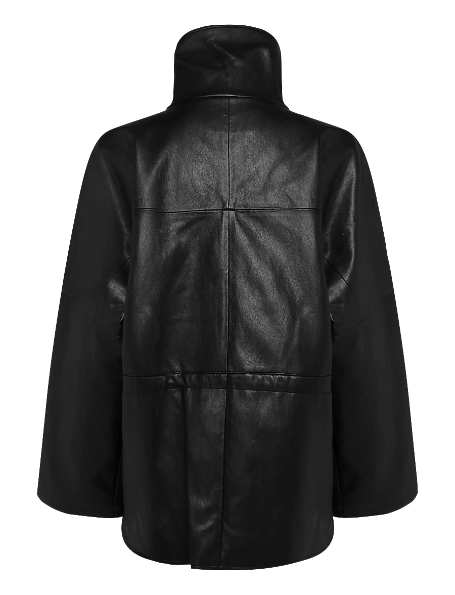 Mango - Leather effect jacket with collar - læderjakker - black - 2