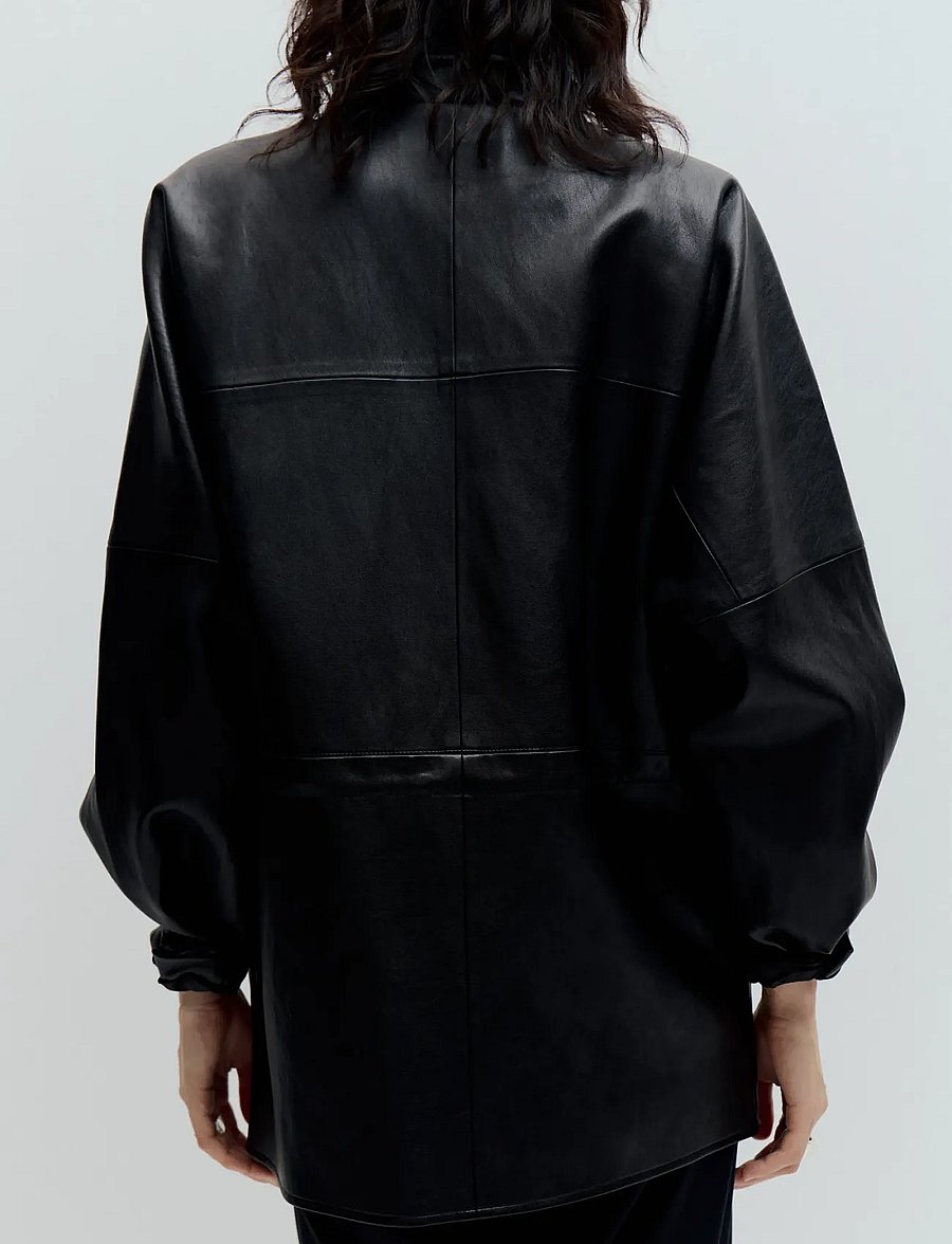 Mango - Leather effect jacket with collar - læderjakker - black - 3